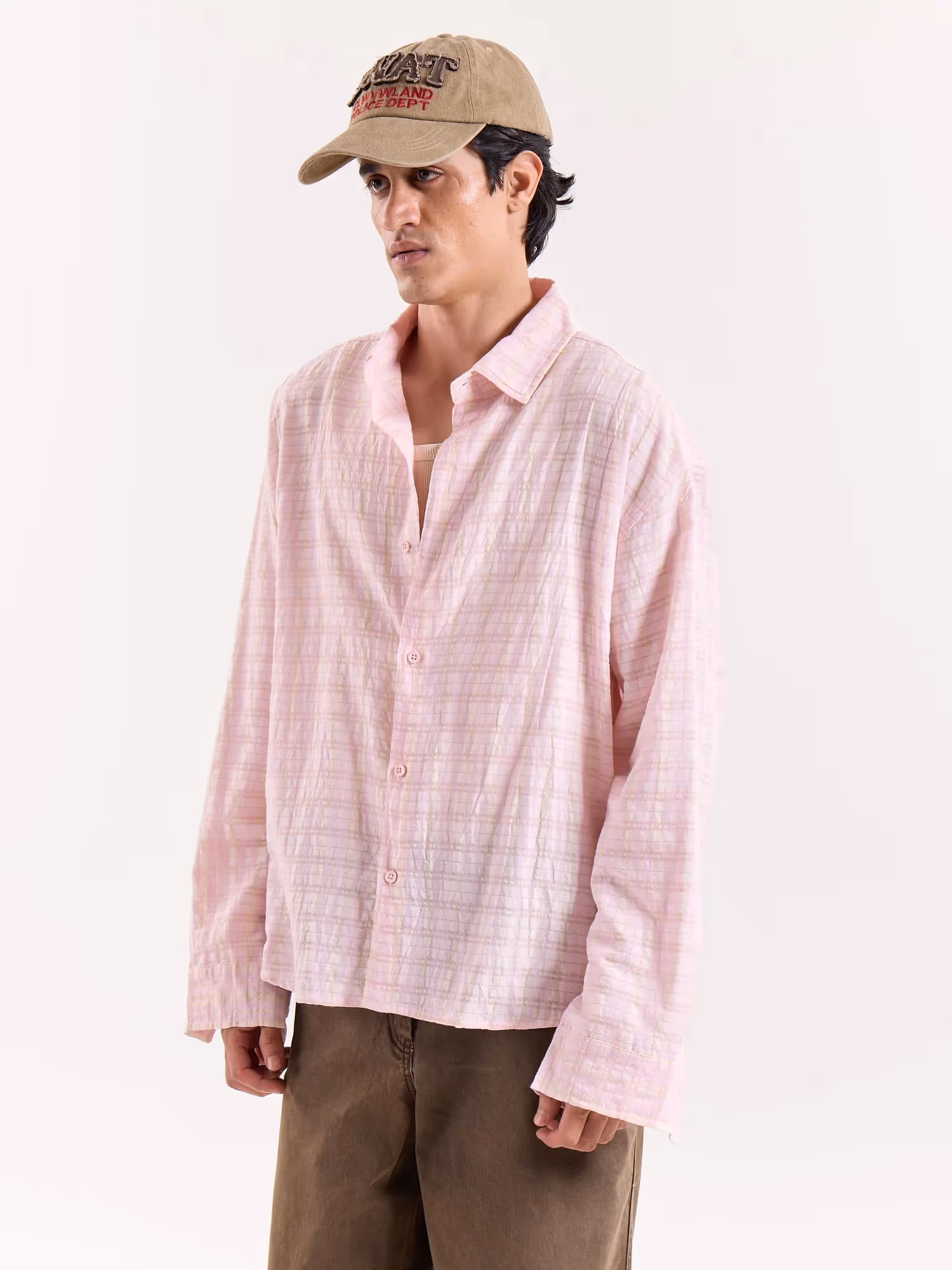 Light Pink & Green Seersucker Cropped Shirt image 5