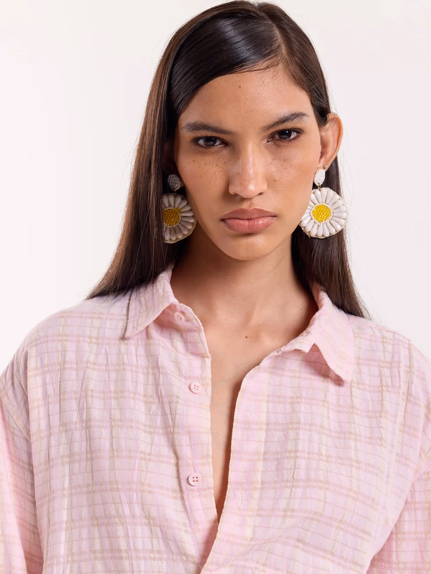 Light Pink & Green Seersucker Cropped Shirt image 8