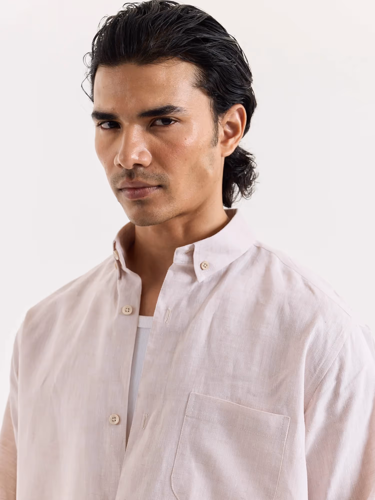 Light Pink Chambray Linen Shirt image 8