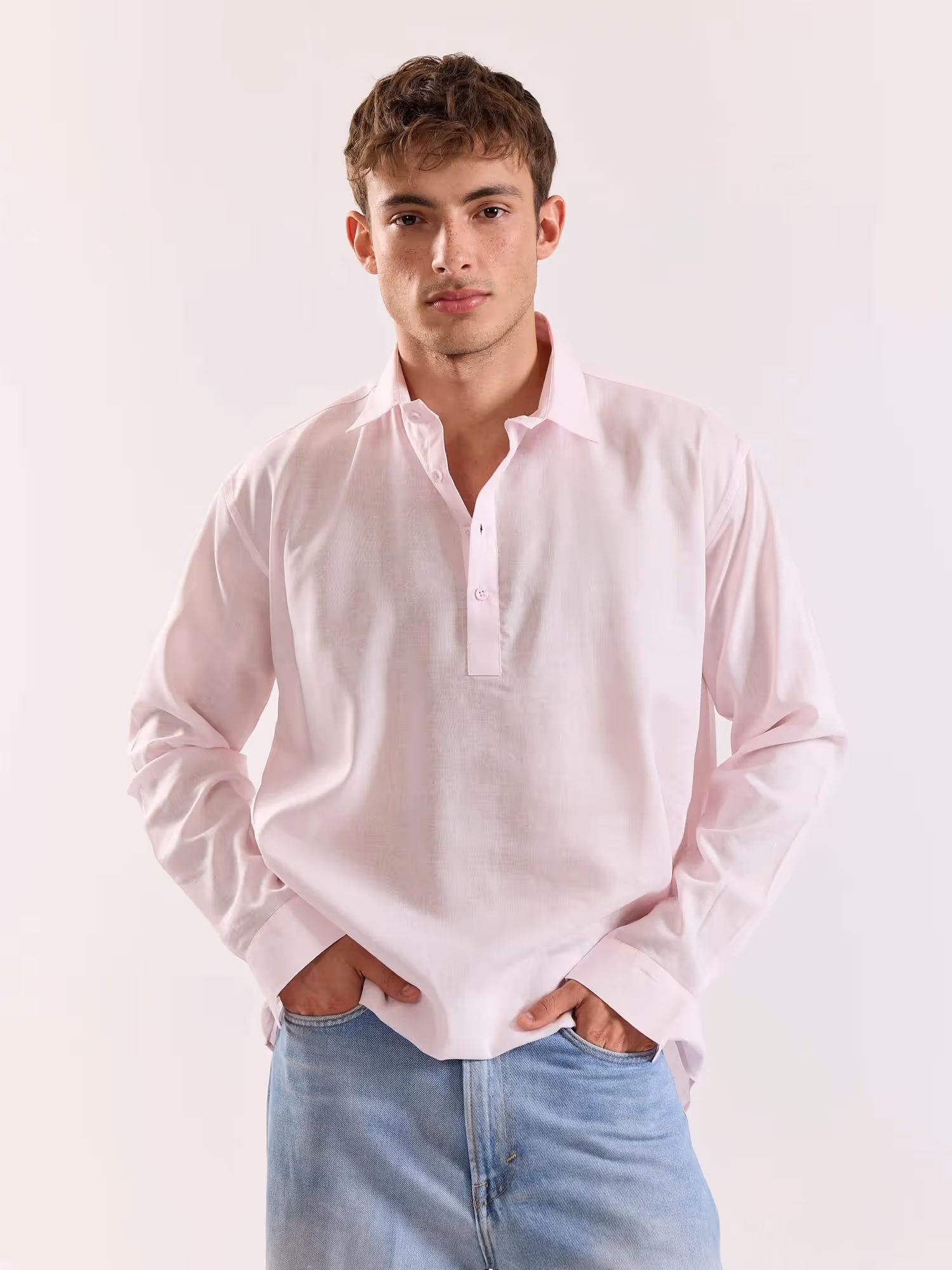 Light Pink Linen Blend Pullover image 3