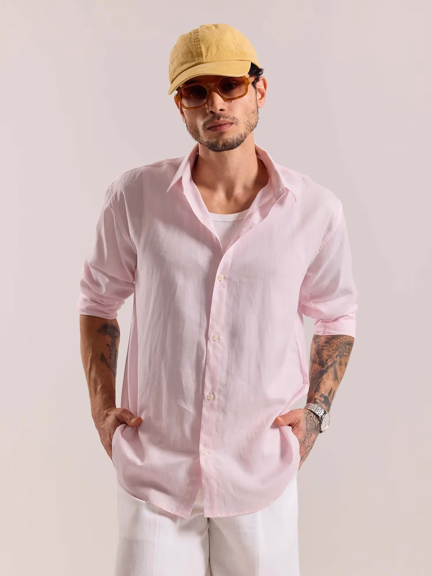 Light Pink Linen-blend Shirt image 3