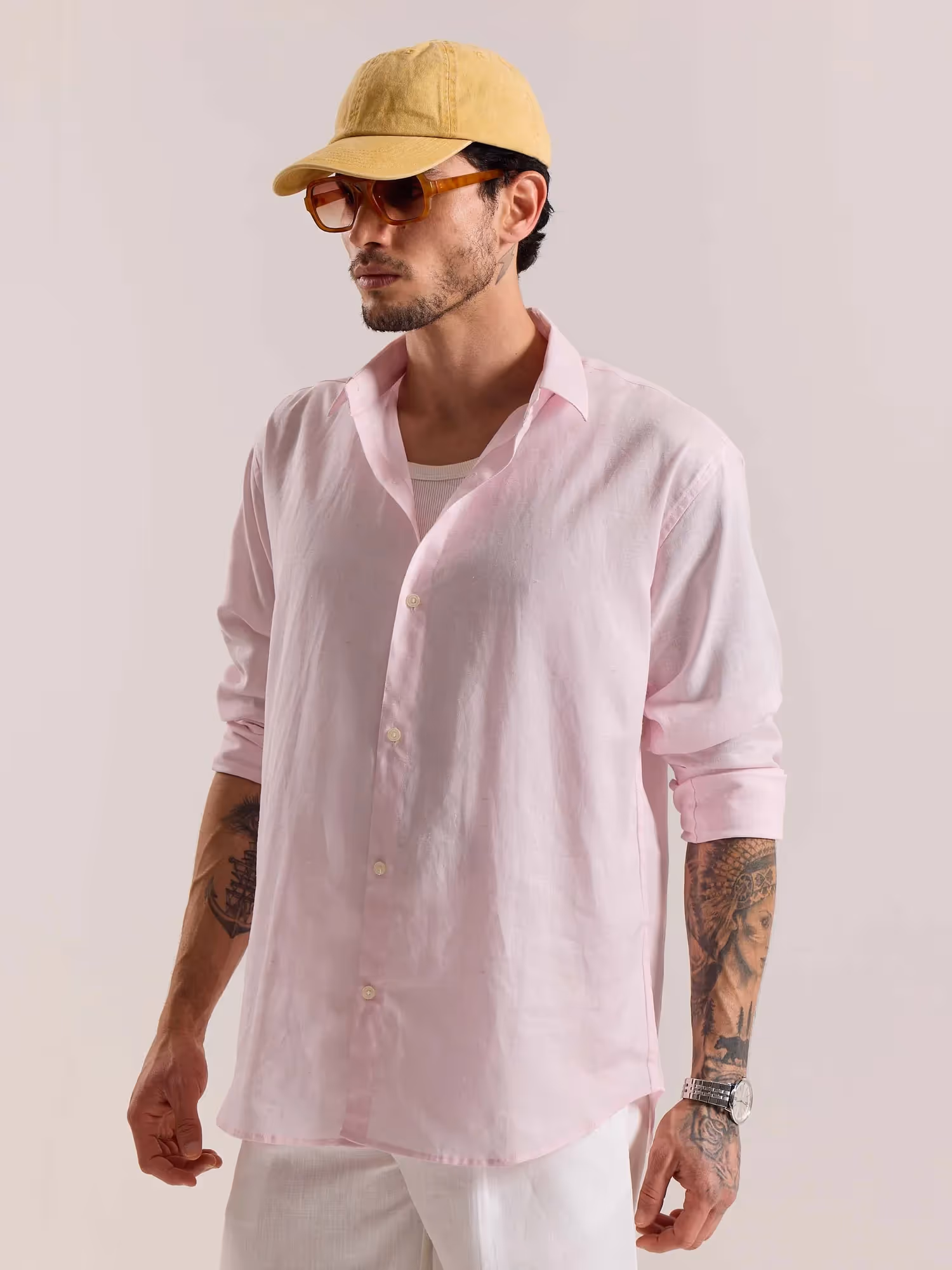Light Pink Linen-blend Shirt image 6