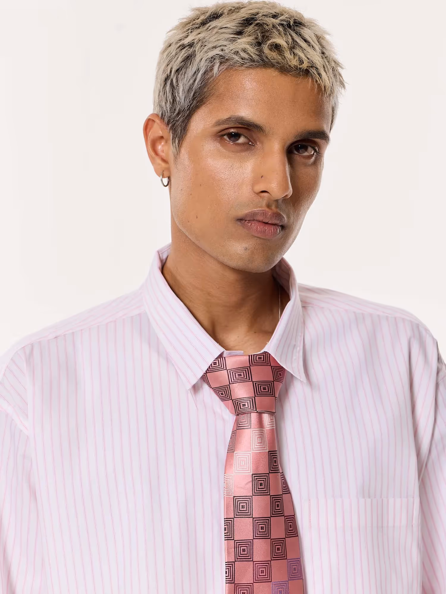 Light Pink Pinstriped Oversized Cropped Shirt image 8