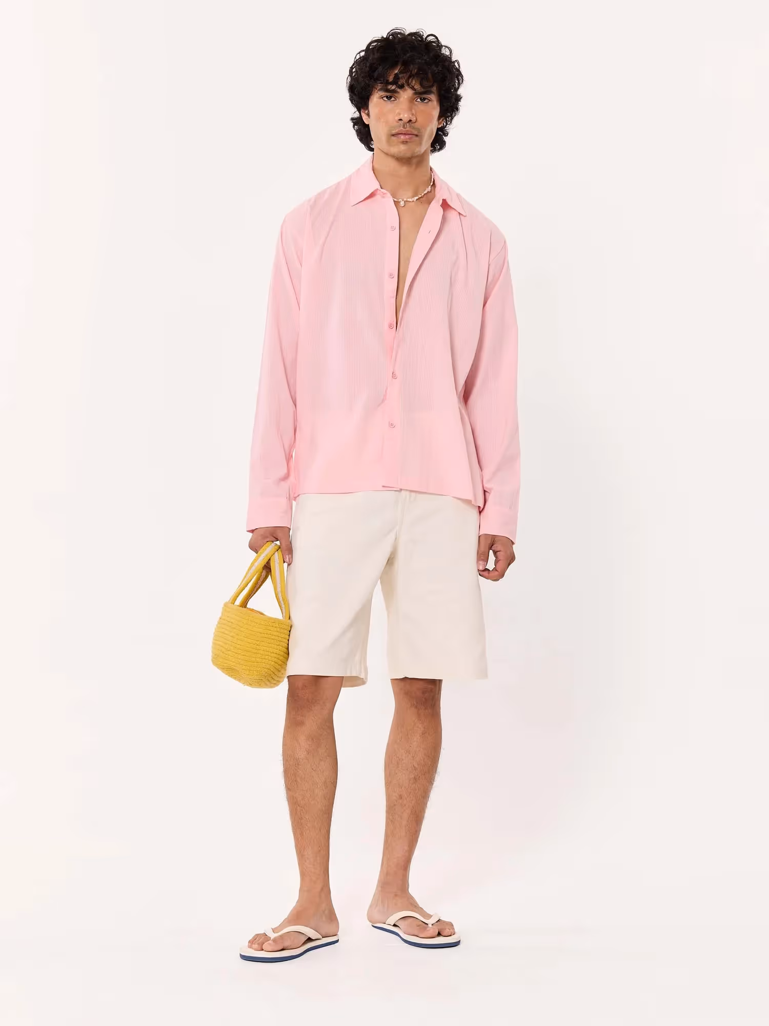 Light Pink Textured Cropped Shirt image 1