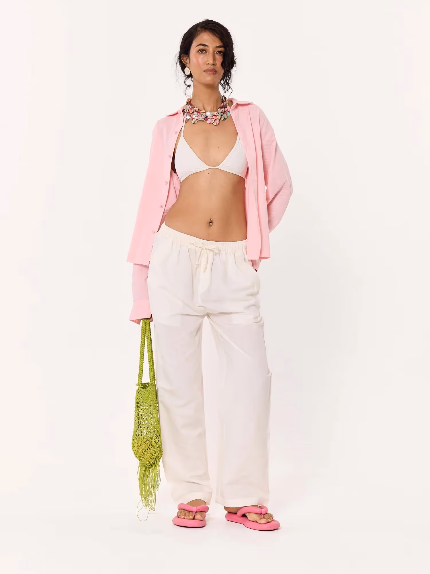 Light Pink Textured Cropped Shirt image 2