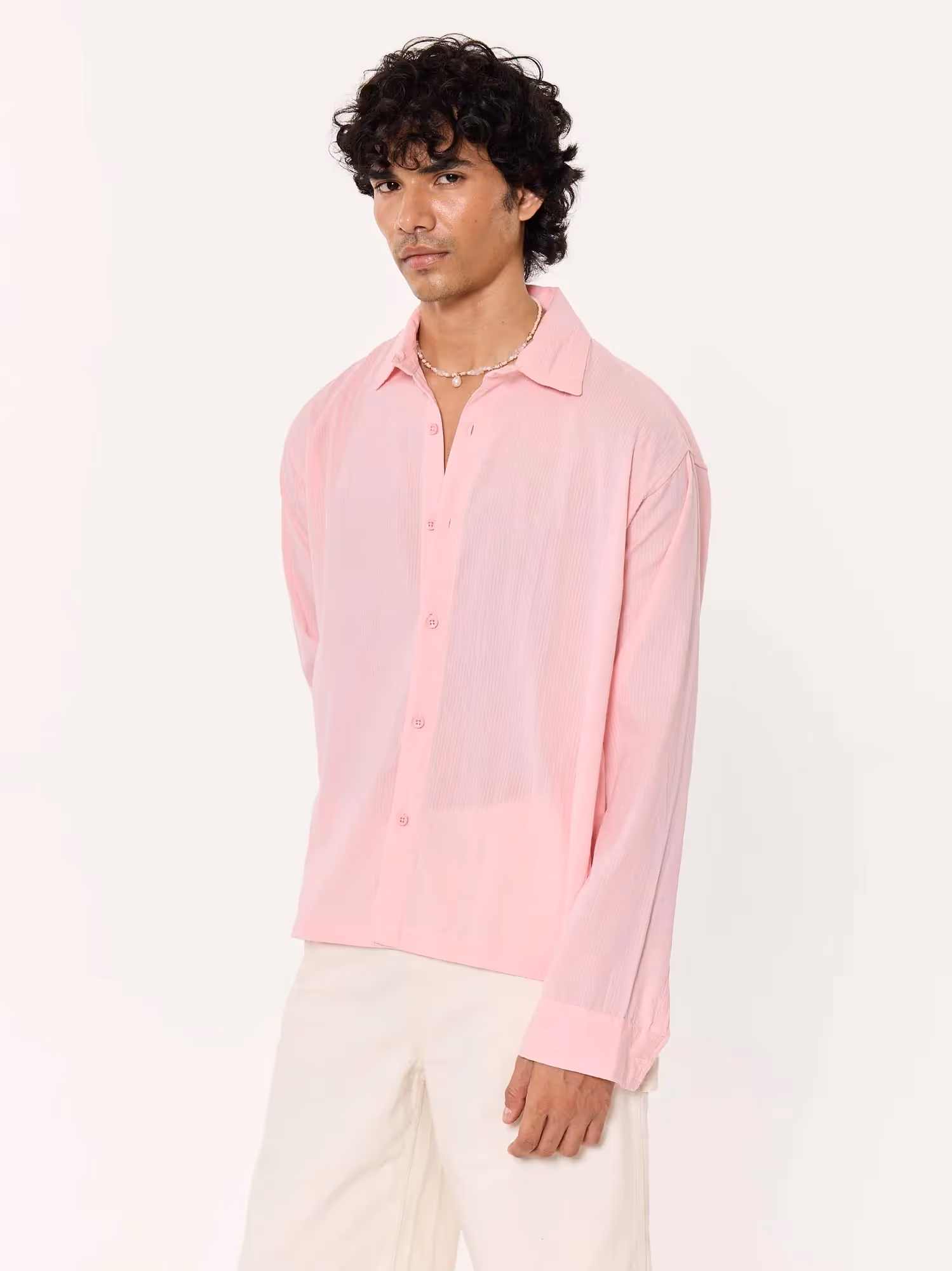 Light Pink Textured Cropped Shirt image 5
