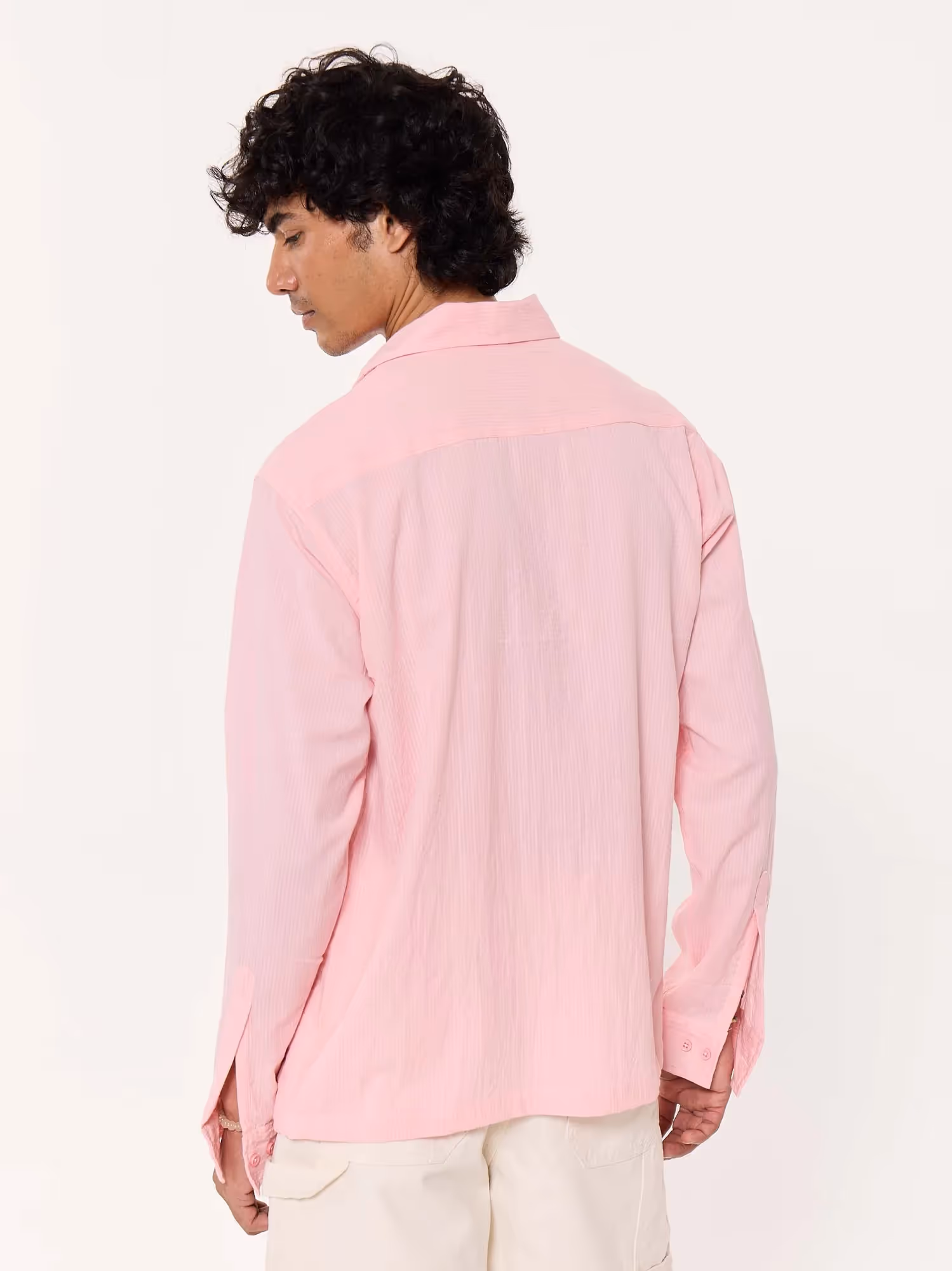 Light Pink Textured Cropped Shirt image 7