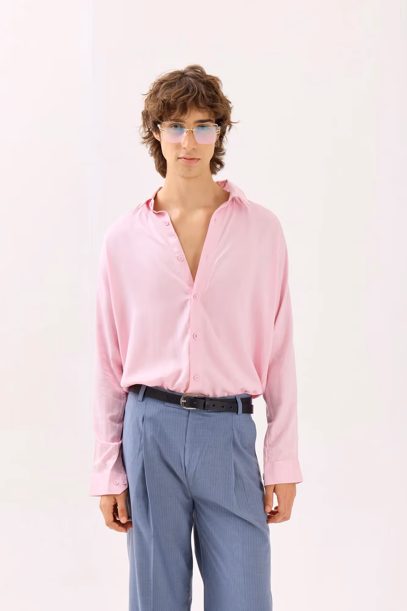Light Pink Textured Drape Shirt  image 2