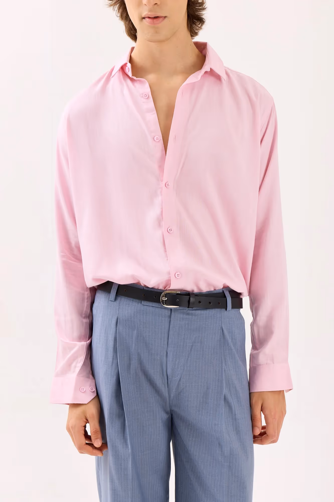 Light Pink Textured Drape Shirt  image 3