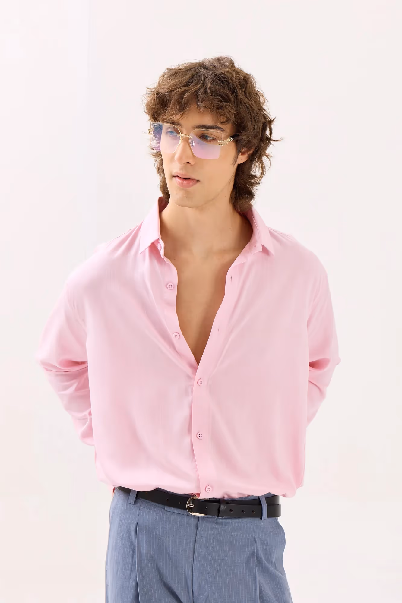 Light Pink Textured Drape Shirt  image 5