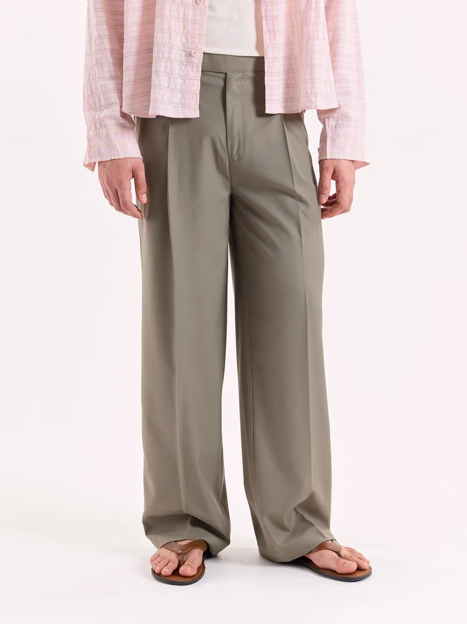 Light Sage Baggy Fit Trousers image 2