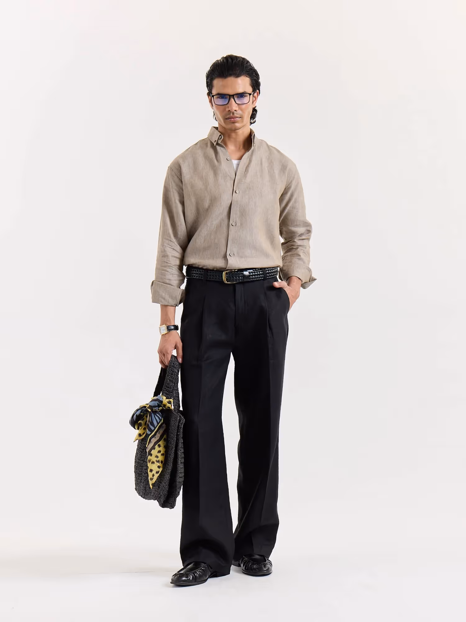 Light Taupe Striped Irish Linen Shirt  image 1