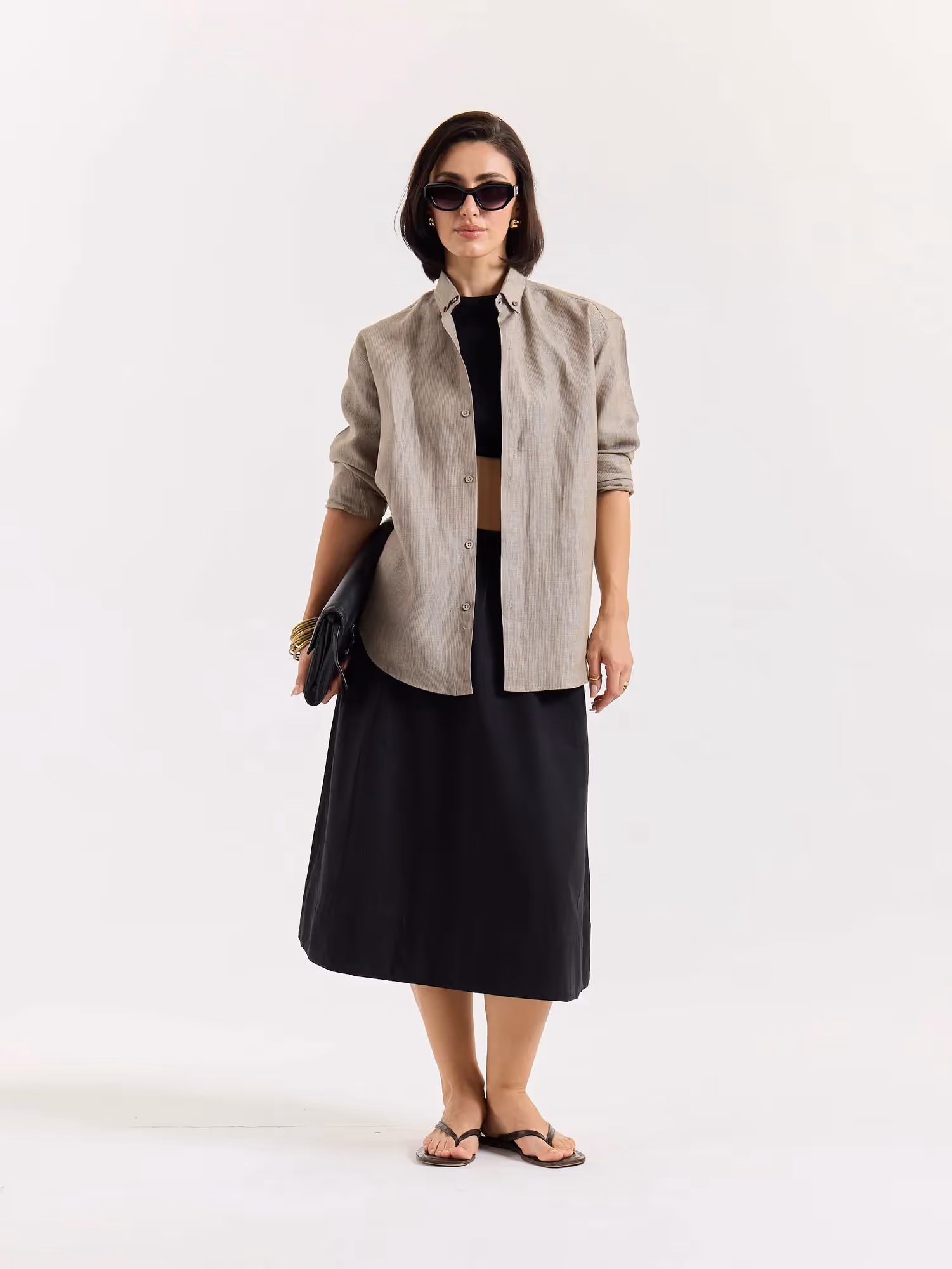 Light Taupe Striped Irish Linen Shirt  image 2