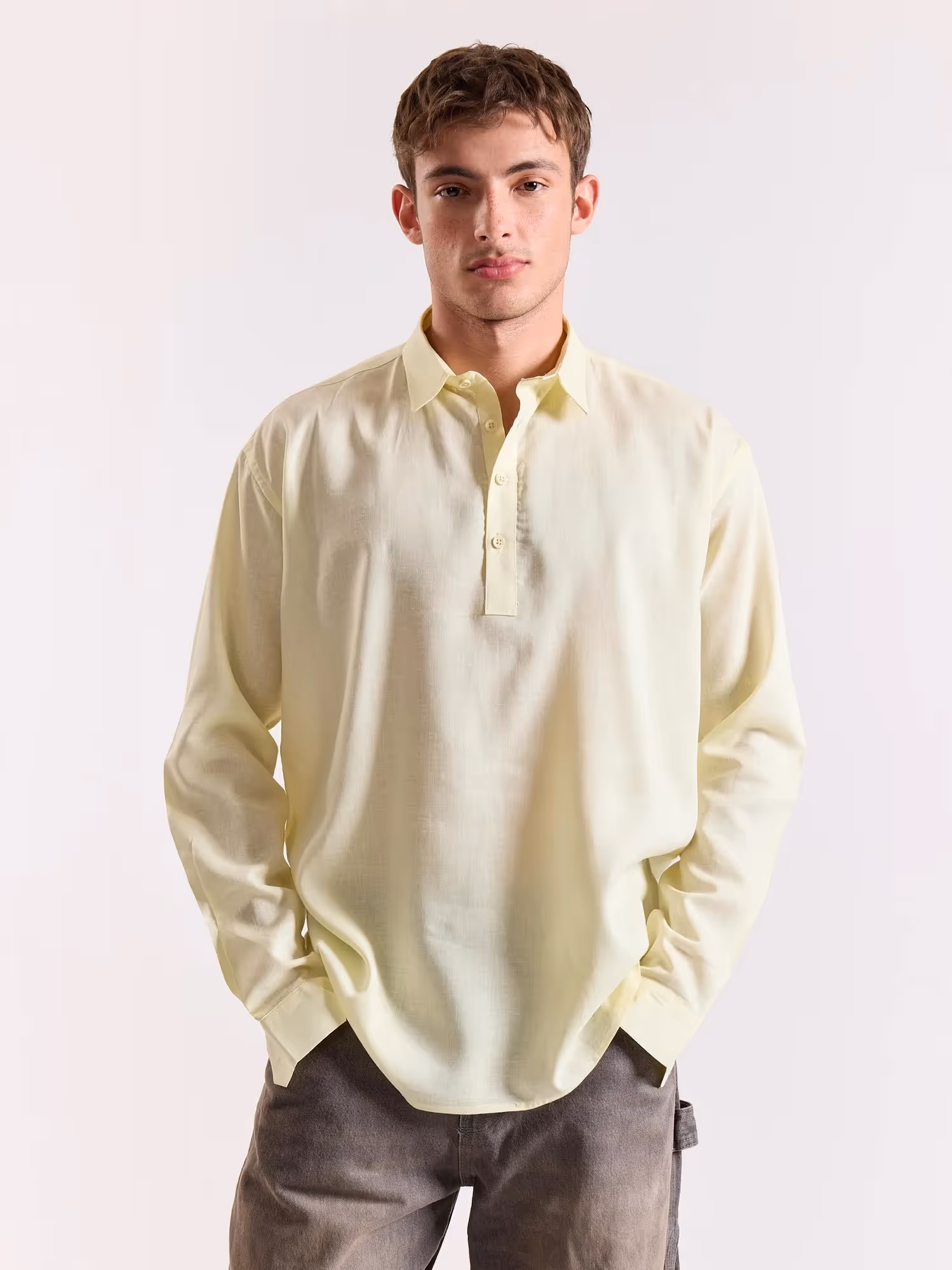 Light Yellow Linen Blend Pullover image 3