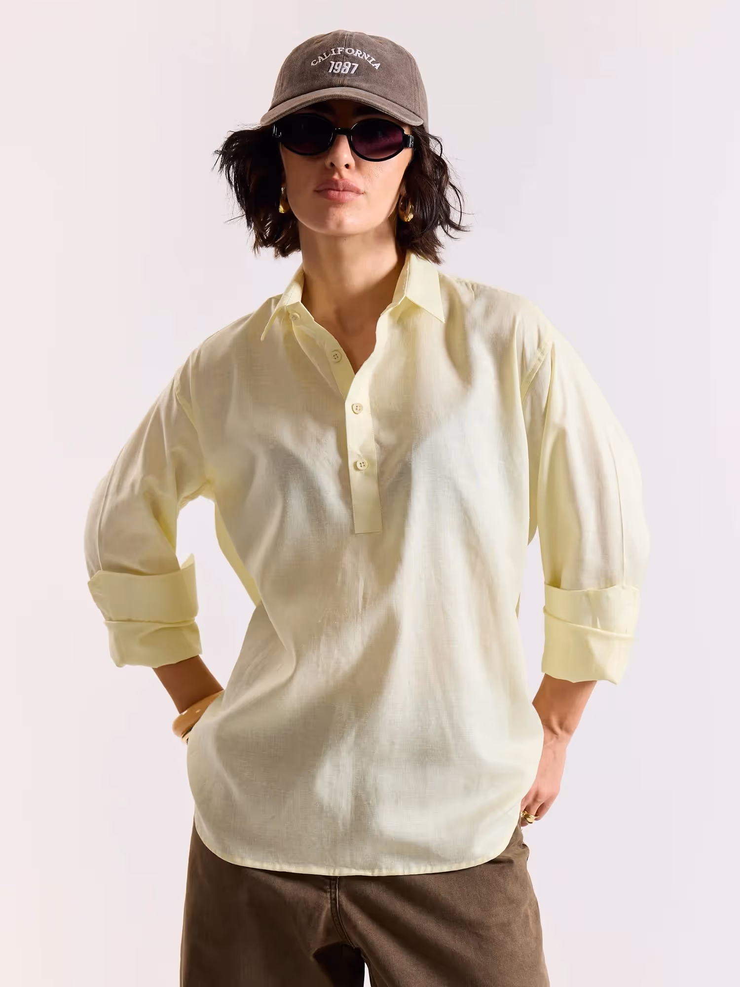 Light Yellow Linen Blend Pullover image 4