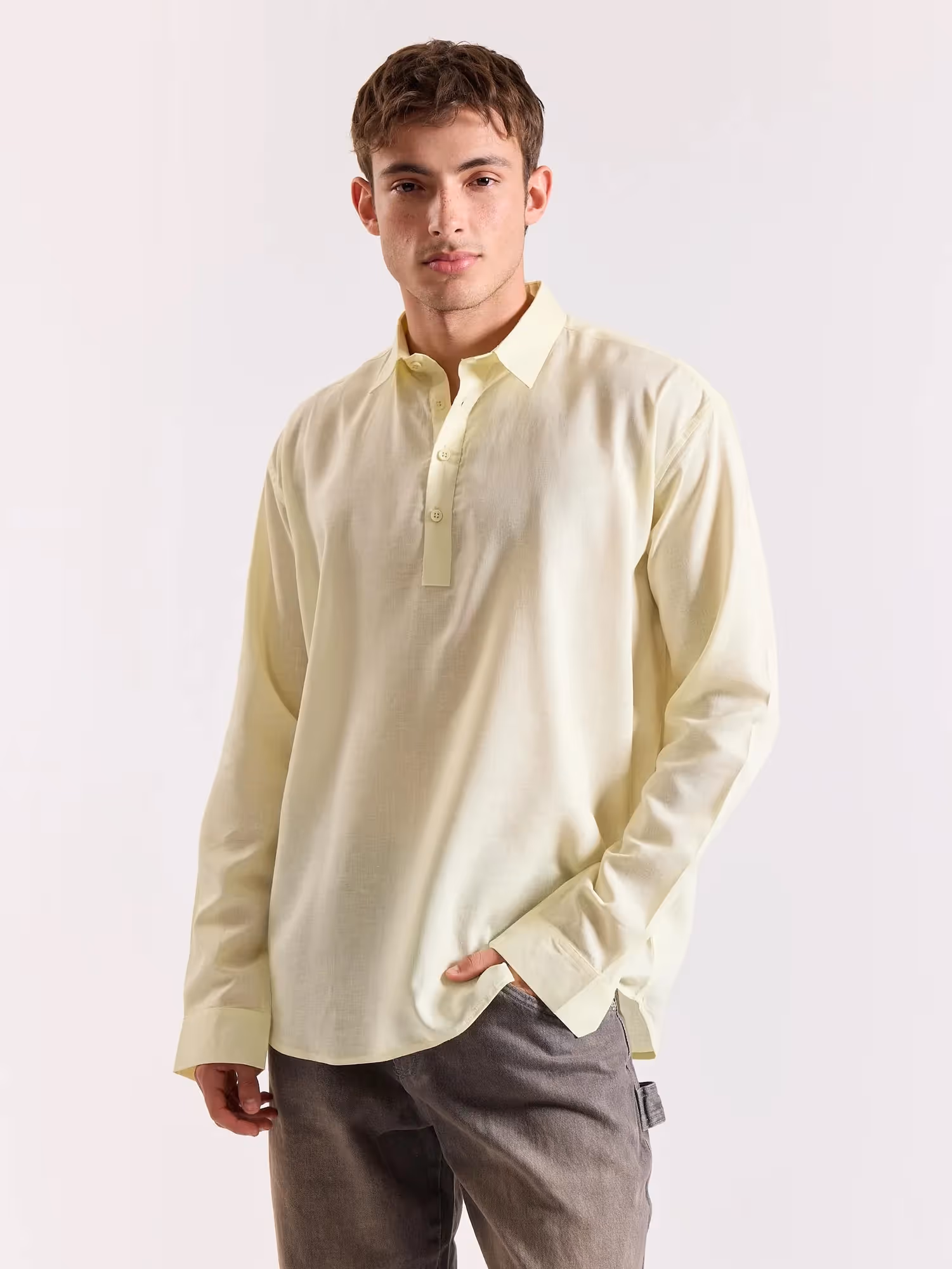 Light Yellow Linen Blend Pullover image 5