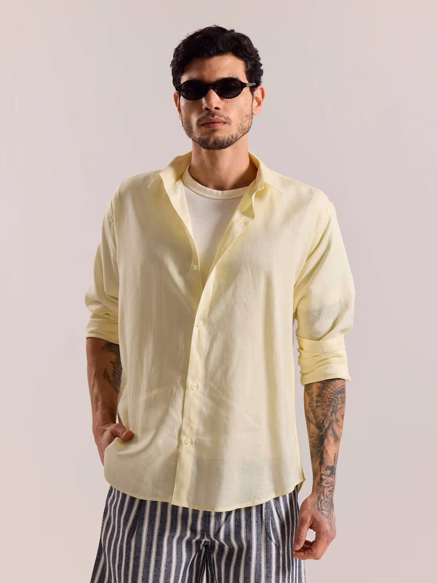 Light Yellow Linen-blend Shirt image 3