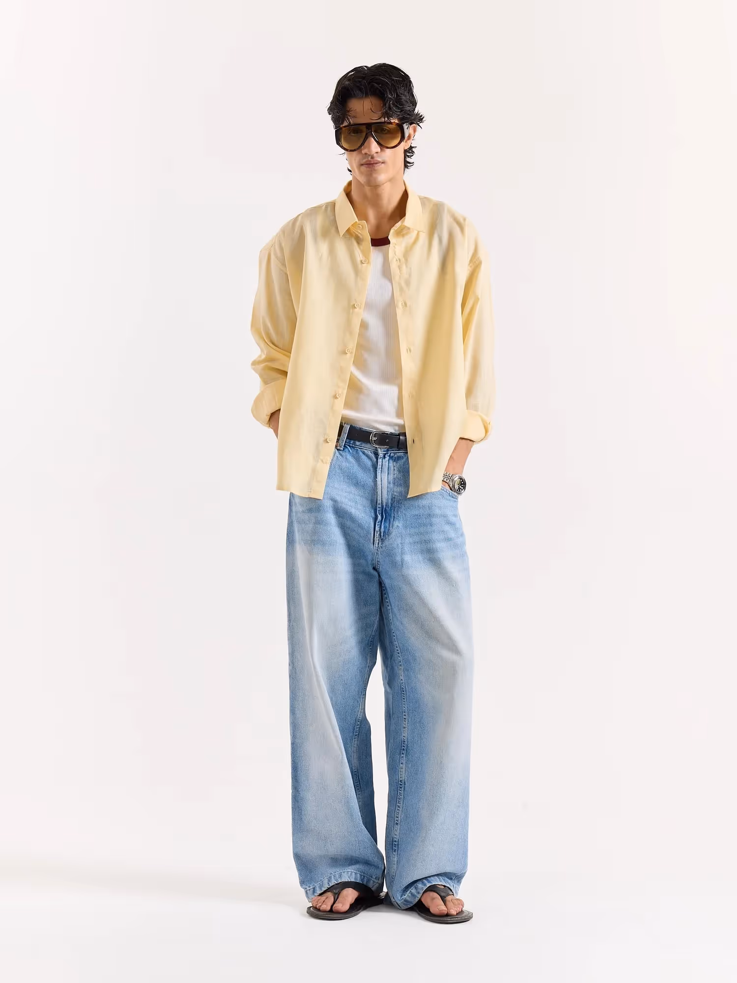 Light Yellow Linen Cropped Shirt image 1