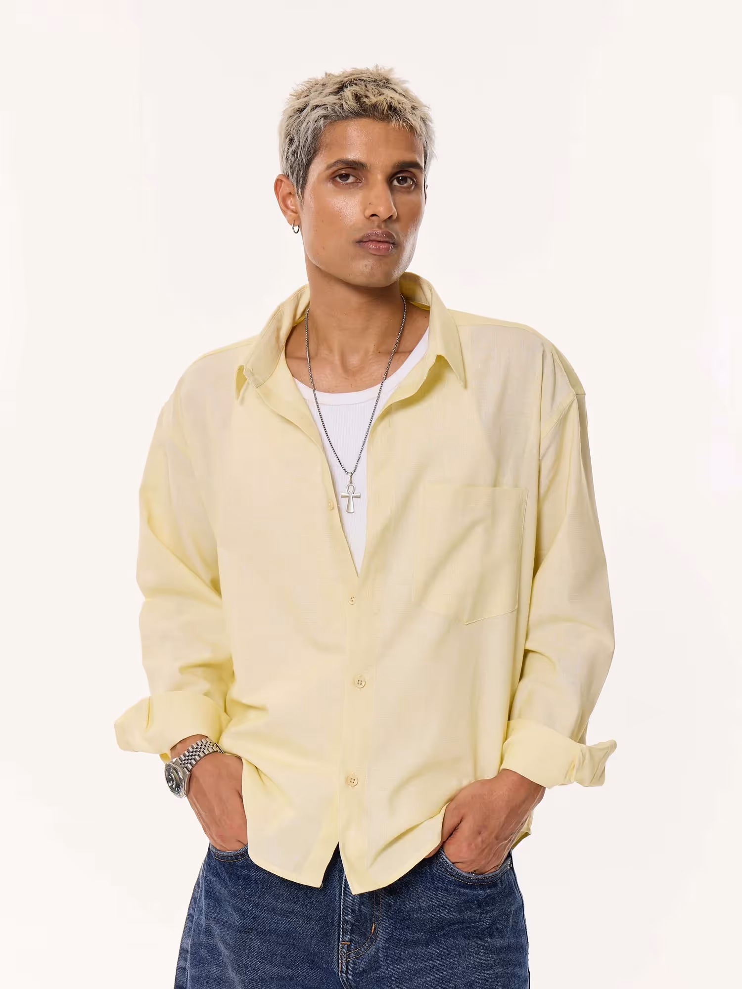 Light Yellow Oversized Cropped Shirt image 4