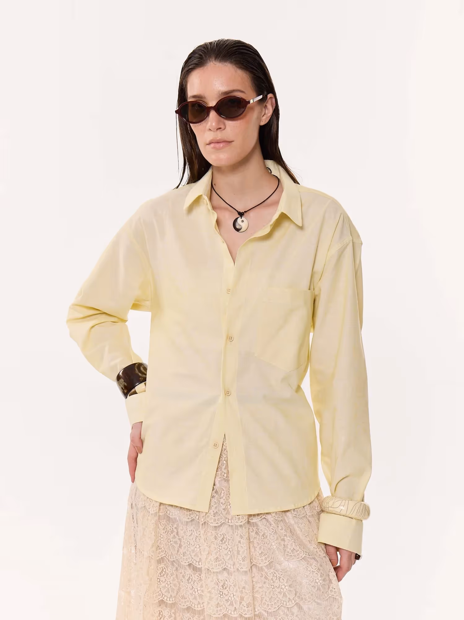 Light Yellow Oversized Cropped Shirt image 5
