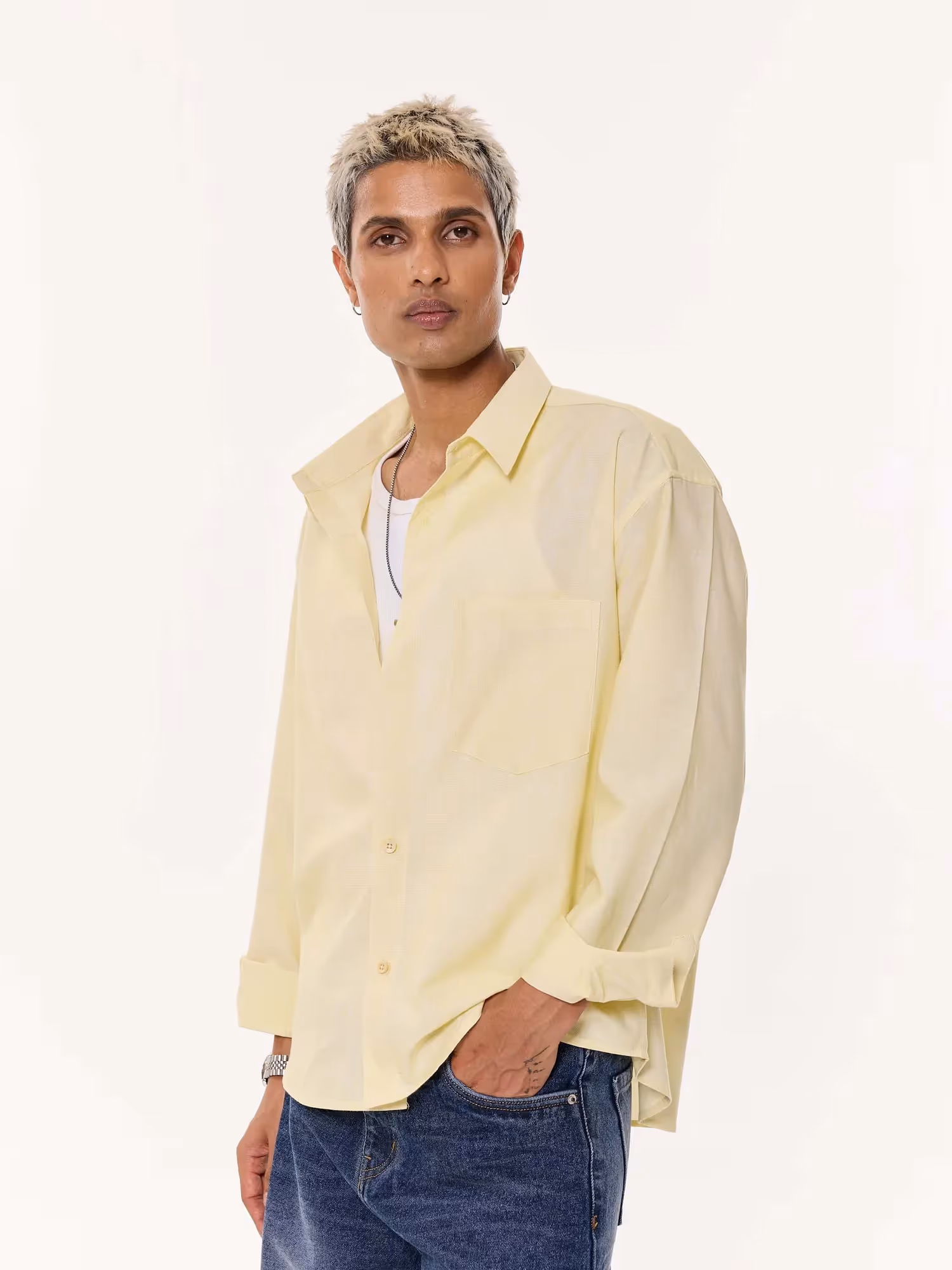 Light Yellow Oversized Cropped Shirt image 6