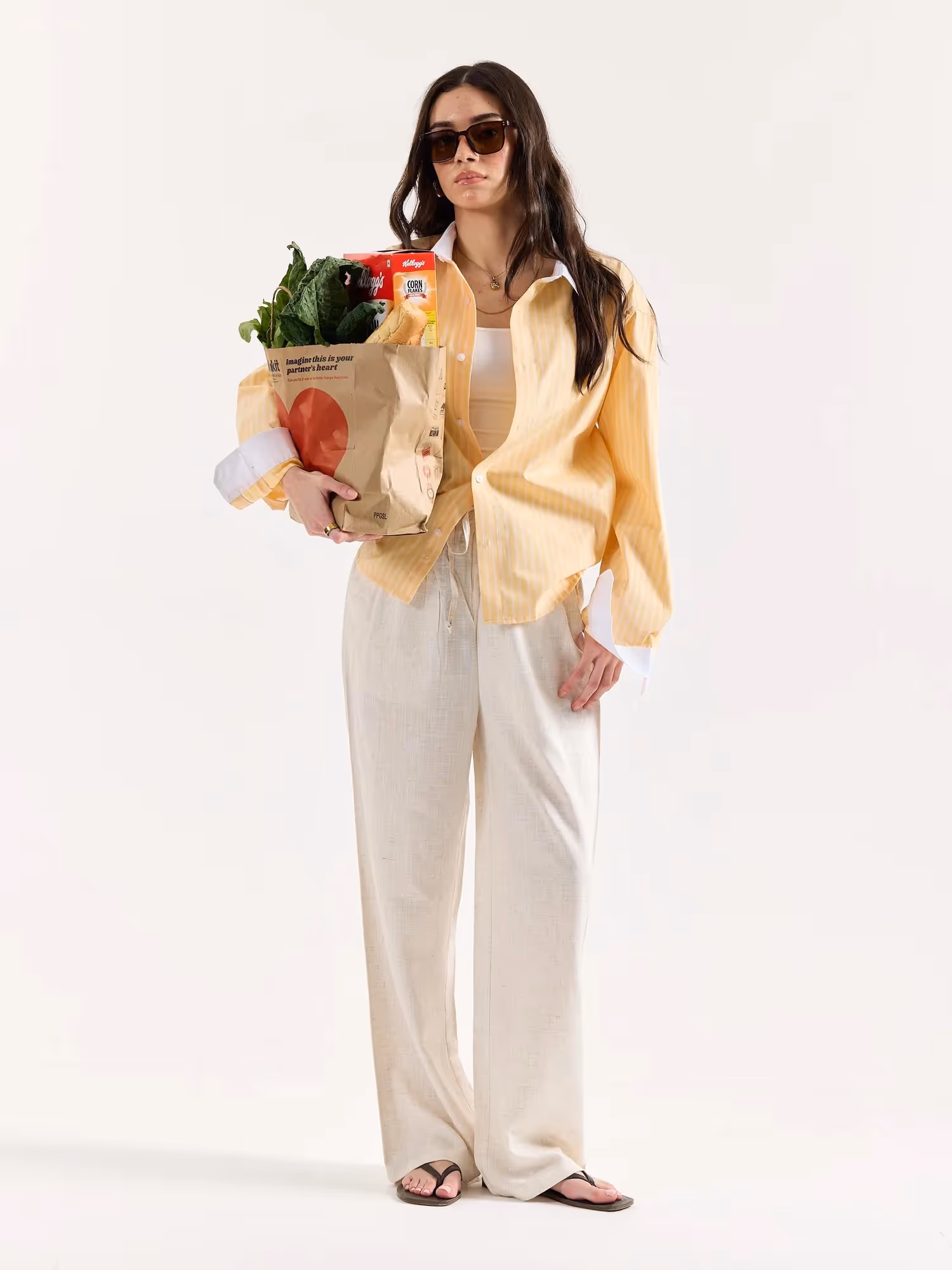 Light Yellow Striped Contrast Collar Oversized Shirt image 2