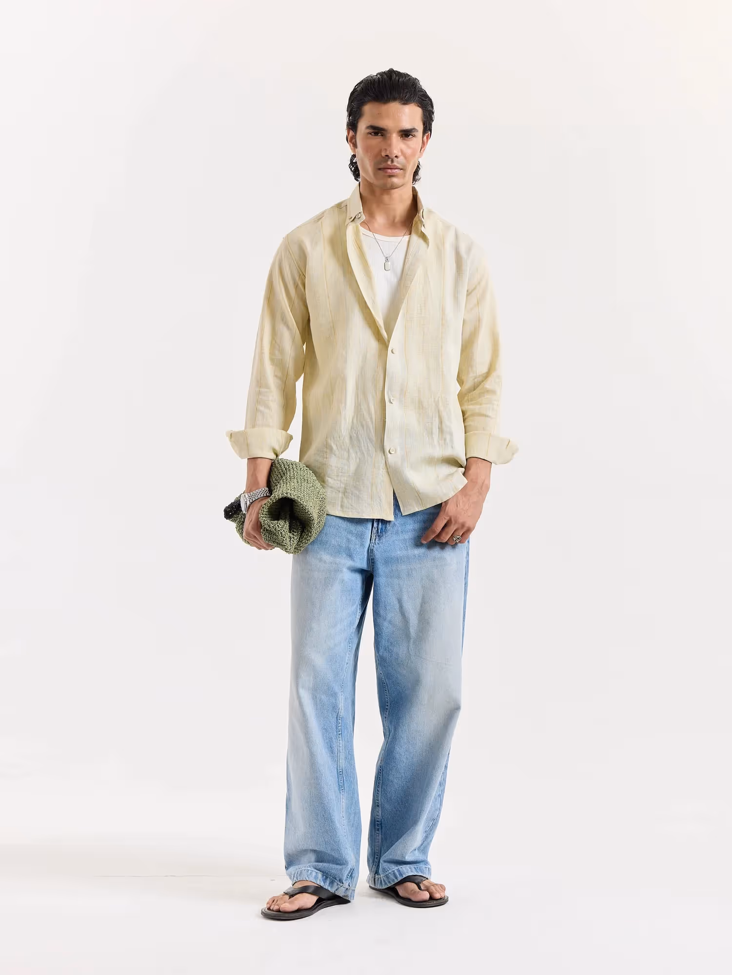 Light Yellow Textured Irish Linen Shirt image 1