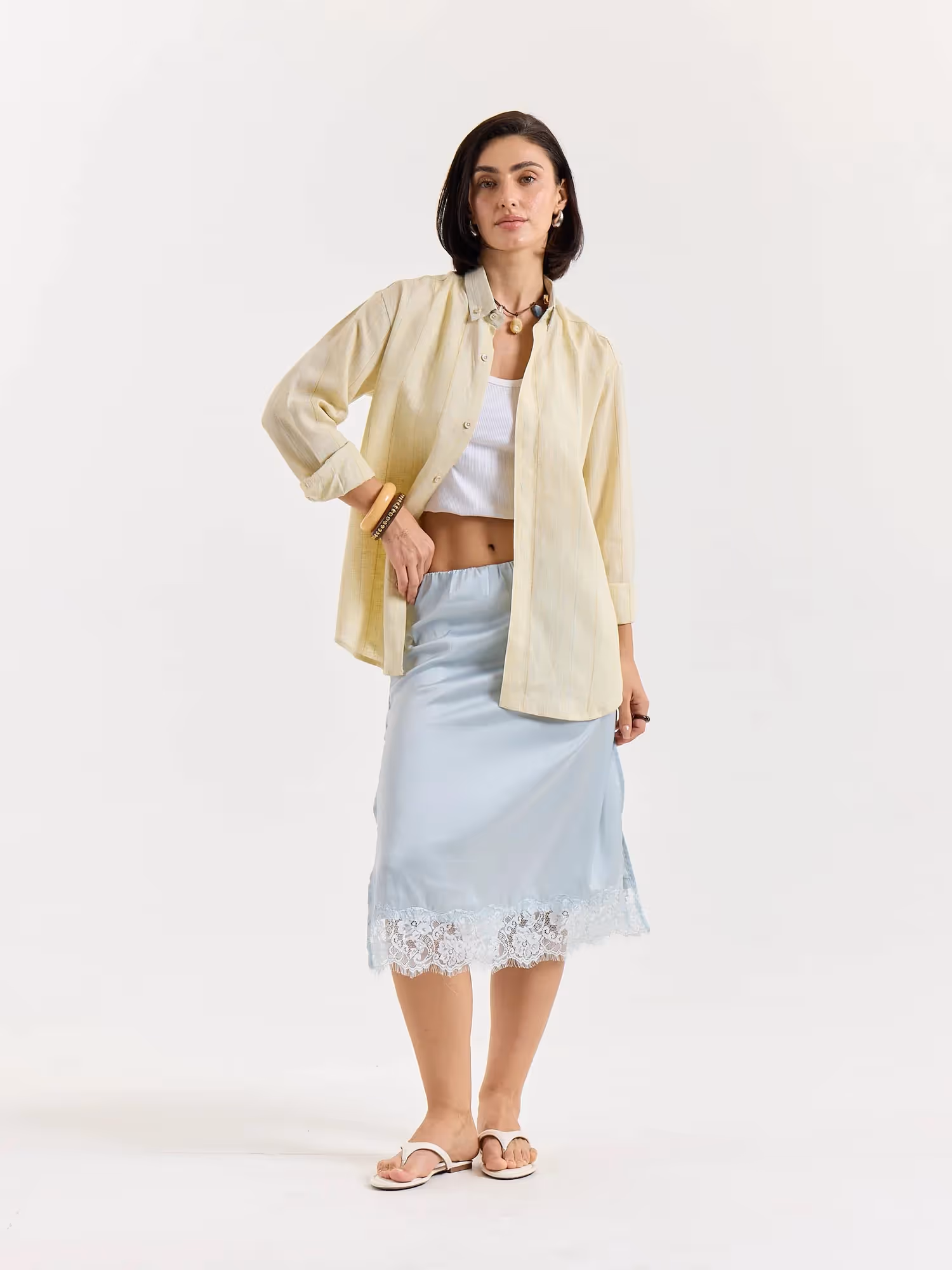Light Yellow Textured Irish Linen Shirt image 2