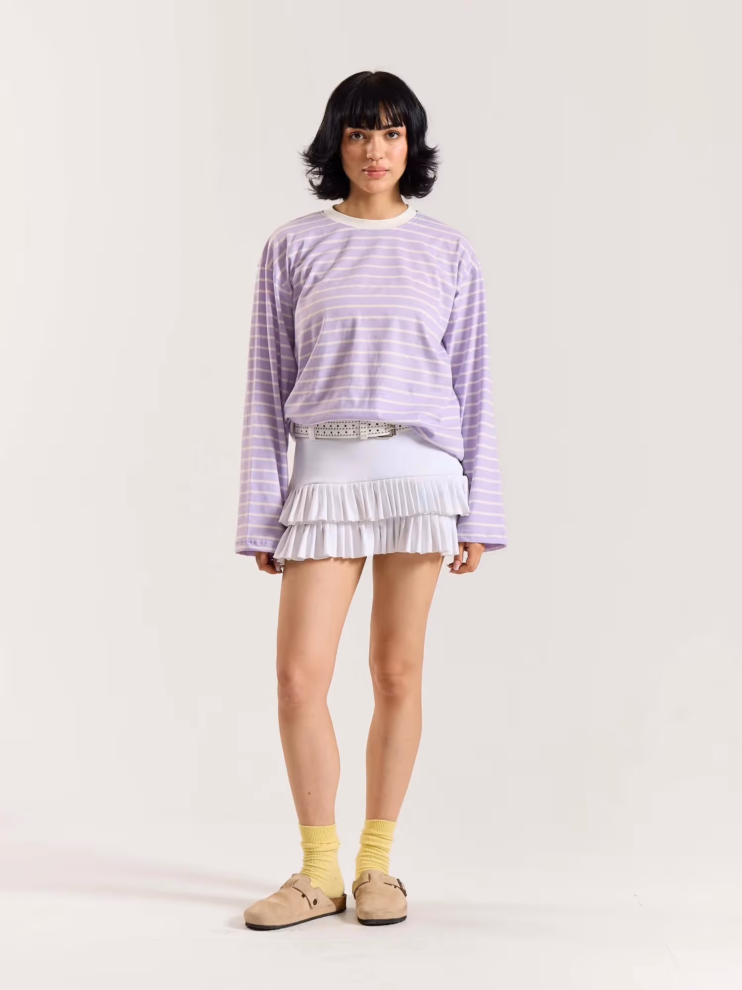Lilac Striped Loose Fit Cropped T-Shirt image 2