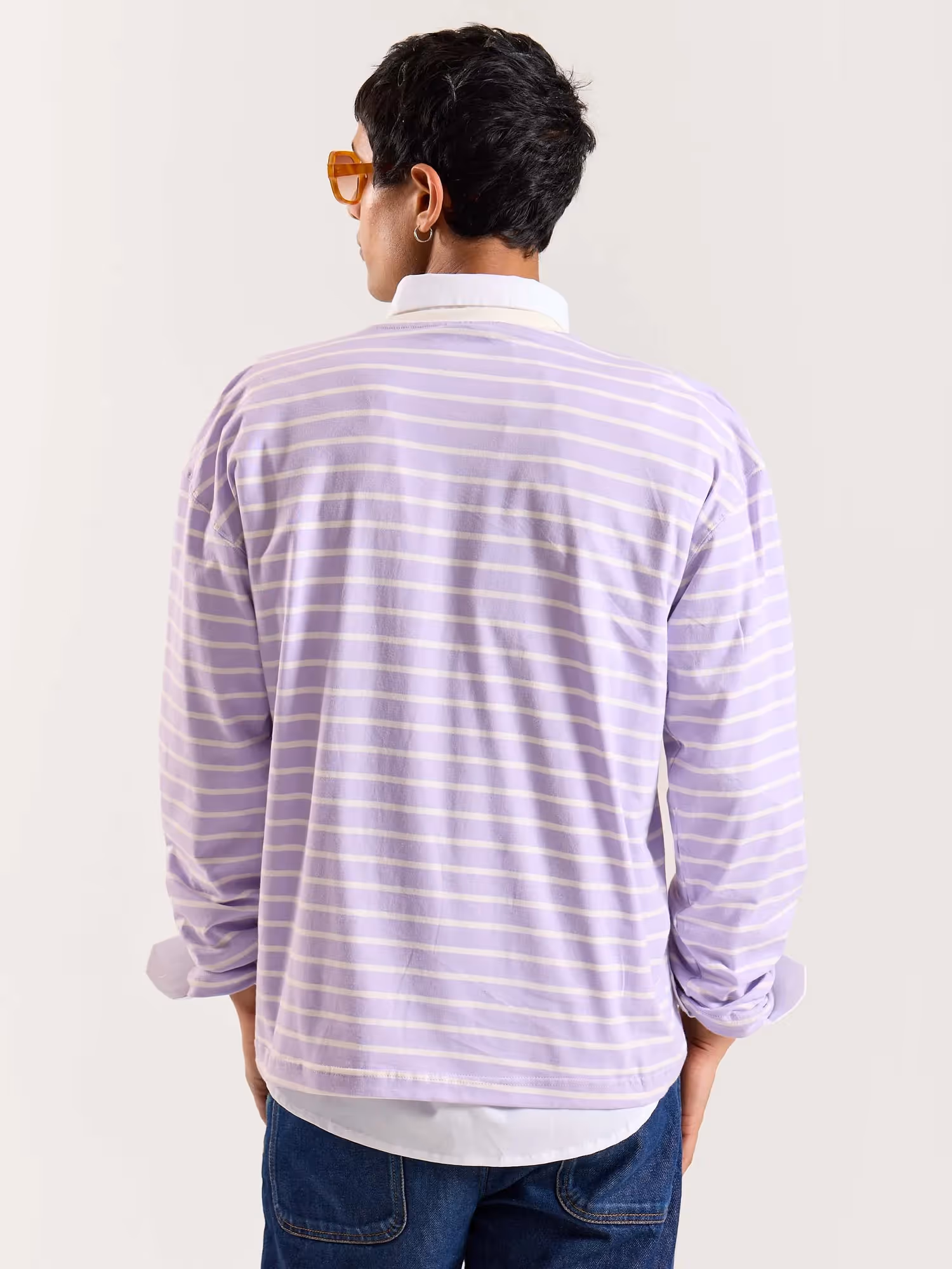 Lilac Striped Loose Fit Cropped T-Shirt image 6