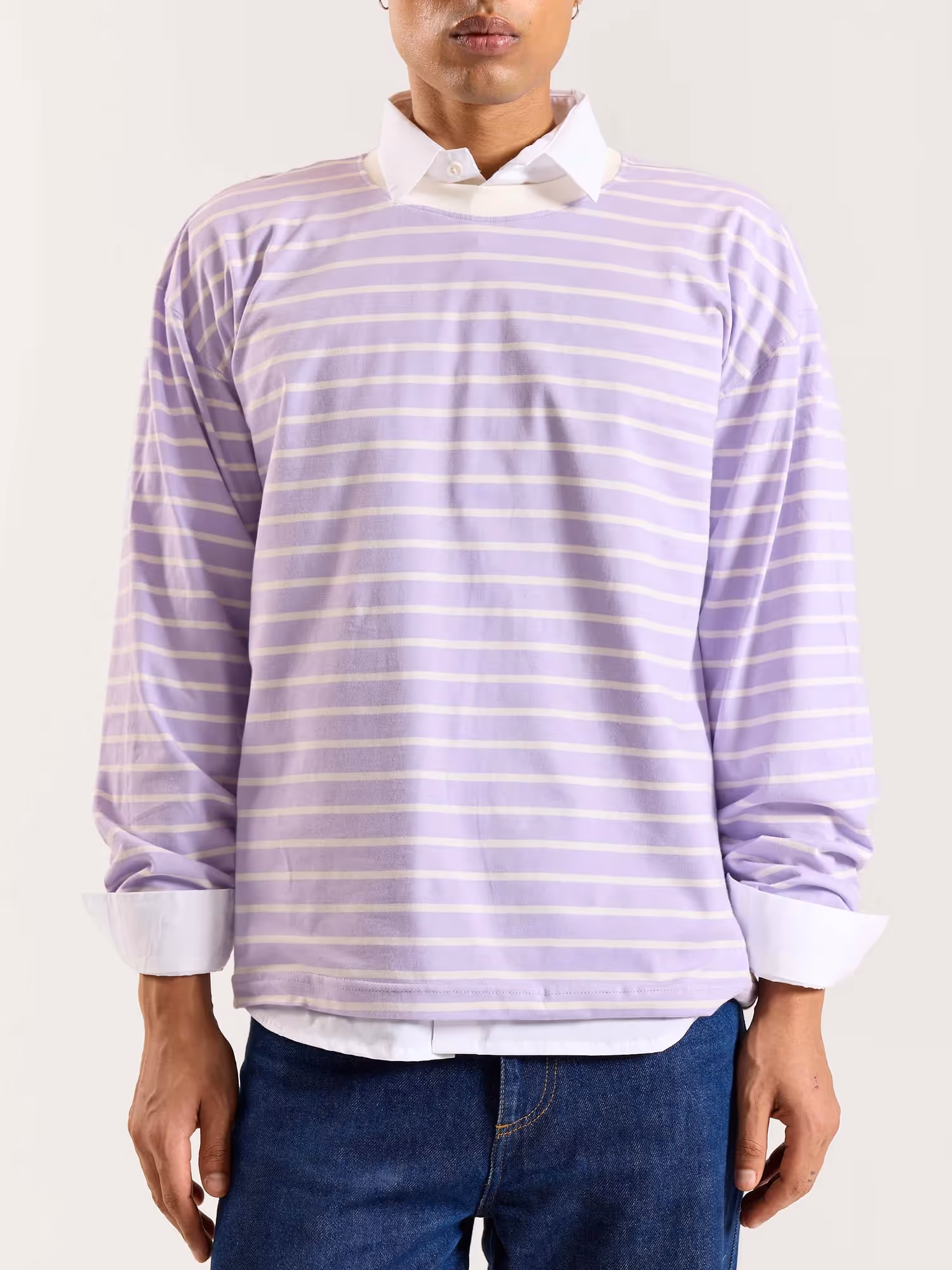 Lilac Striped Loose Fit Cropped T-Shirt image 7