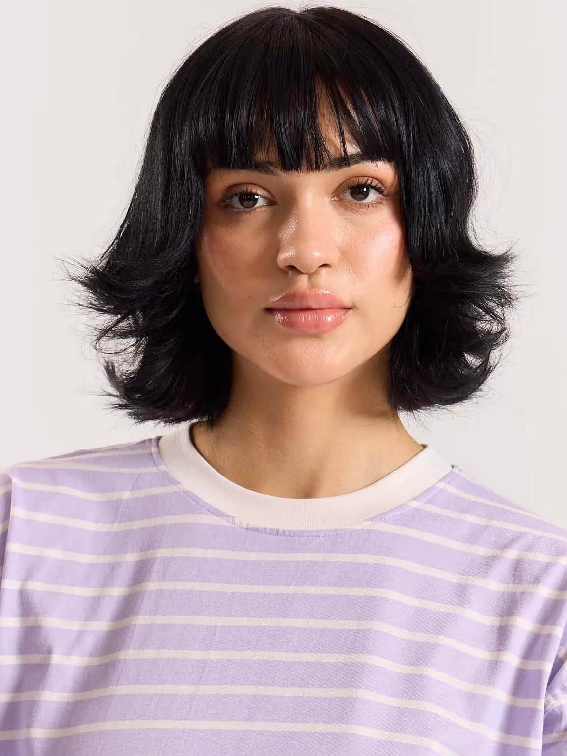 Lilac Striped Loose Fit Cropped T-Shirt image 8