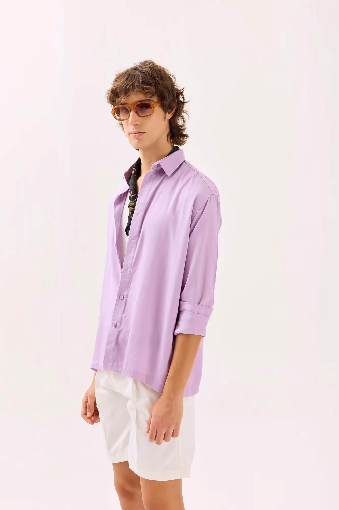 Lilac Textured Drape Shirt image 5