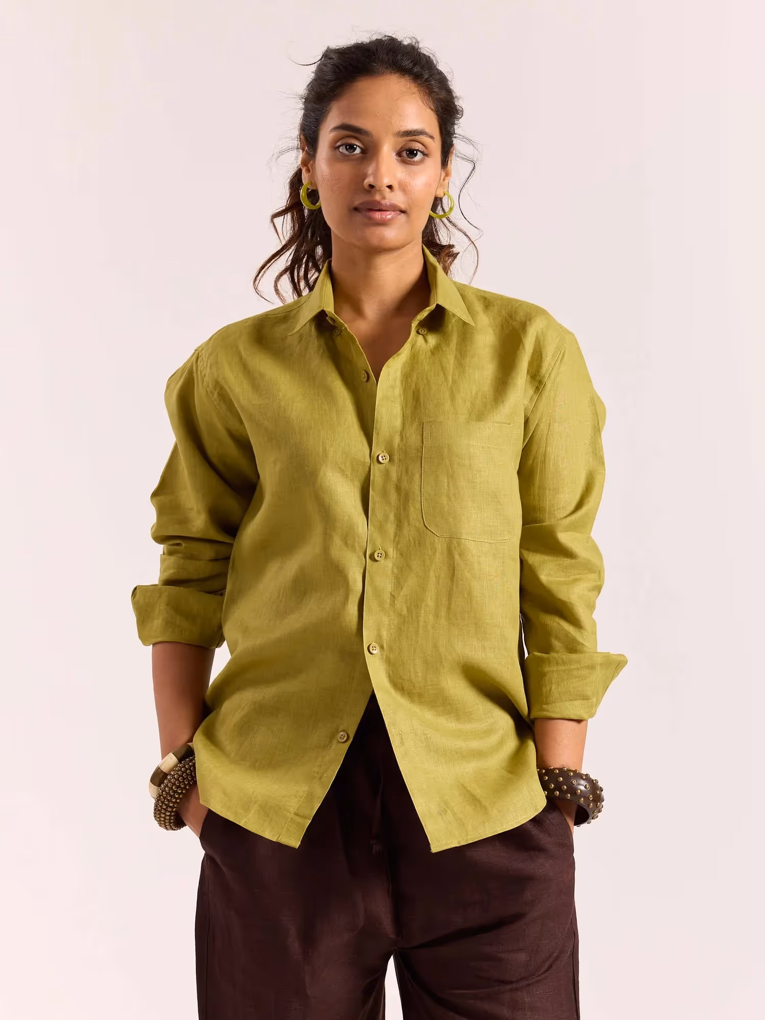 Lime Green 60s Lea Linen Shirt image 4