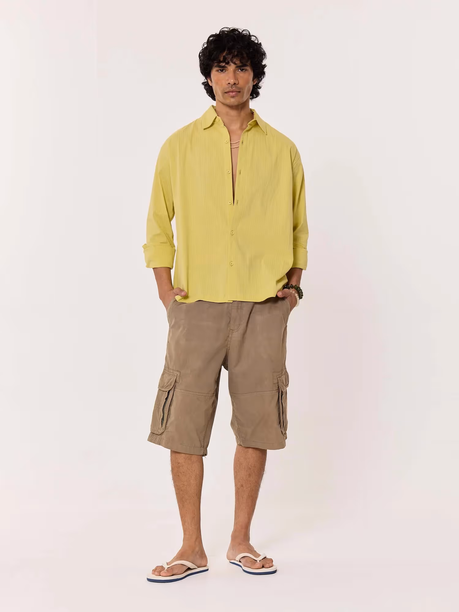 Lime Green Textured Cropped Shirt image 1