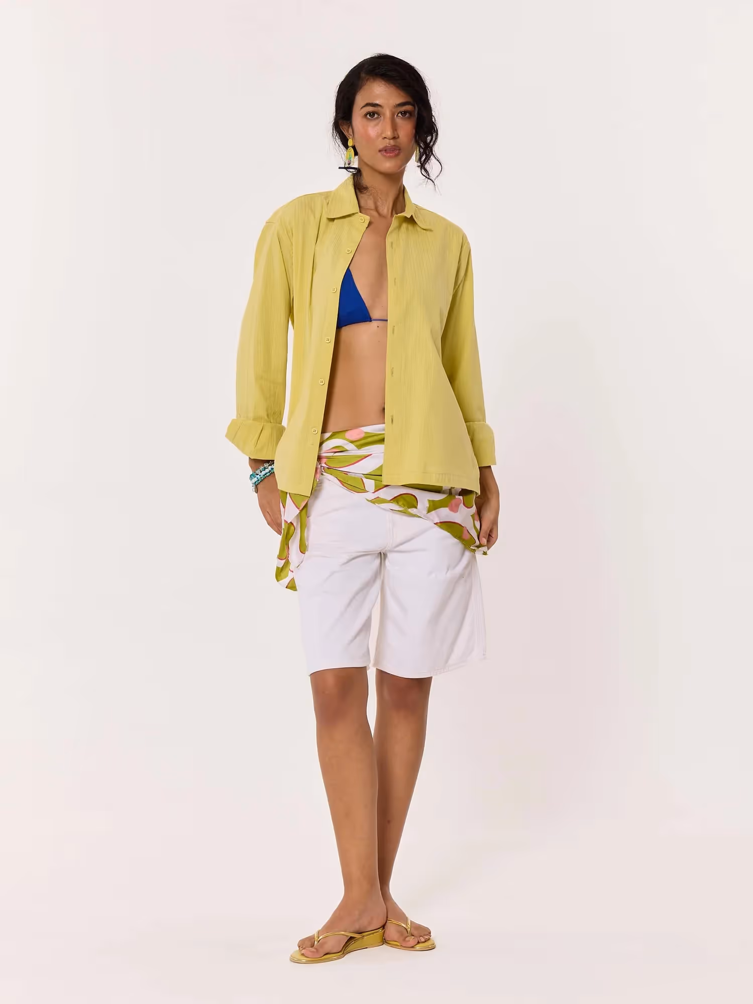 Lime Green Textured Cropped Shirt image 2