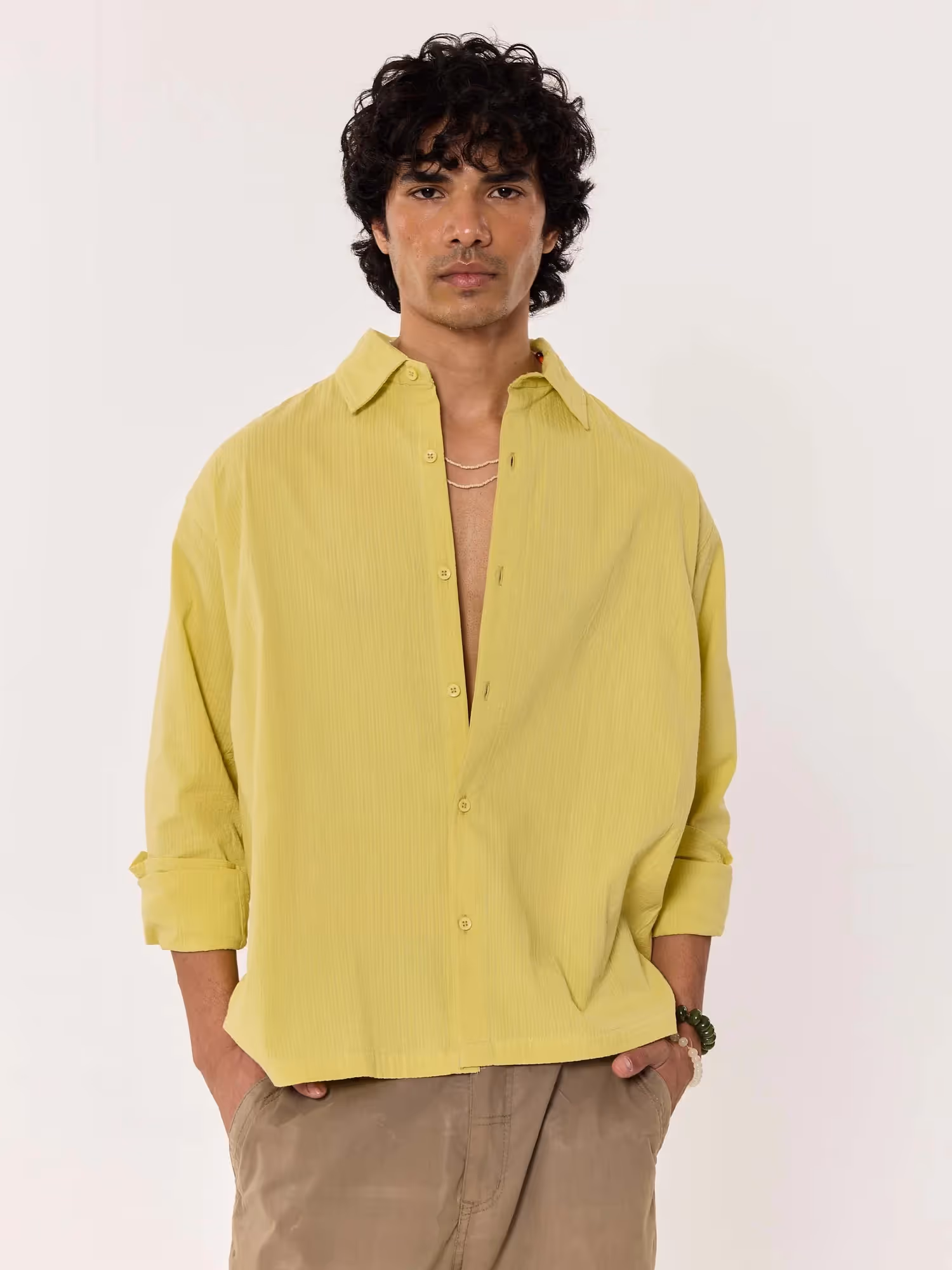 Lime Green Textured Cropped Shirt image 3