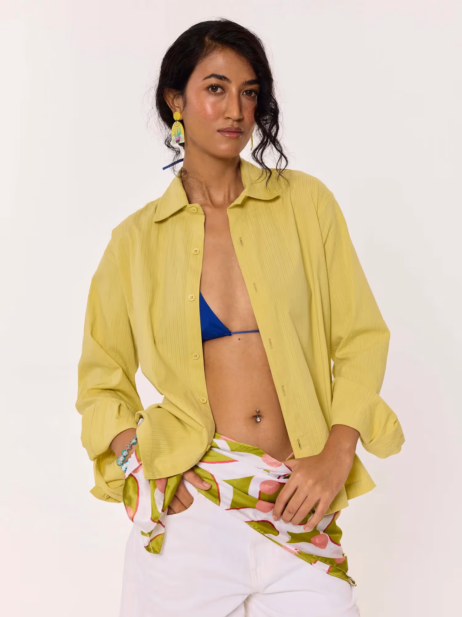 Lime Green Textured Cropped Shirt image 4