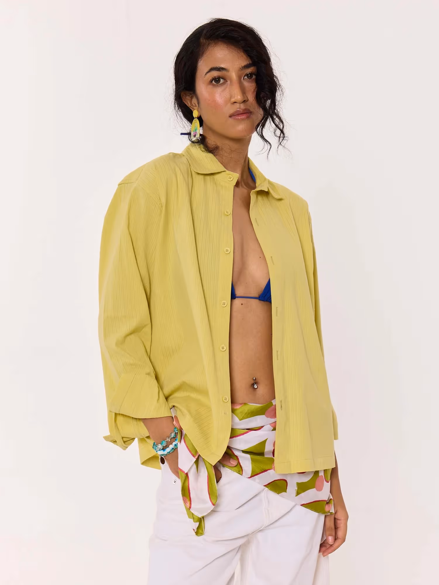 Lime Green Textured Cropped Shirt image 5