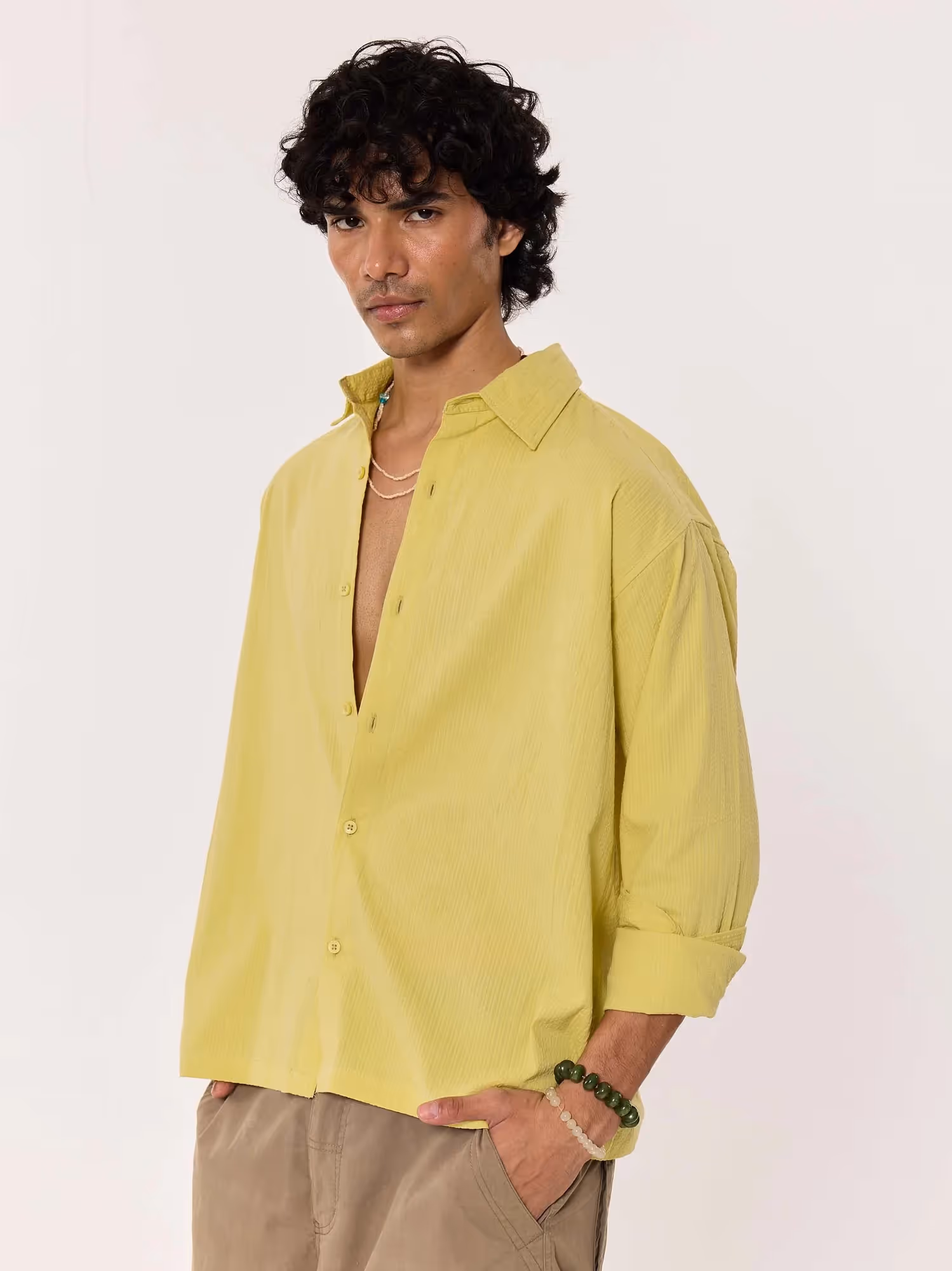 Lime Green Textured Cropped Shirt image 6