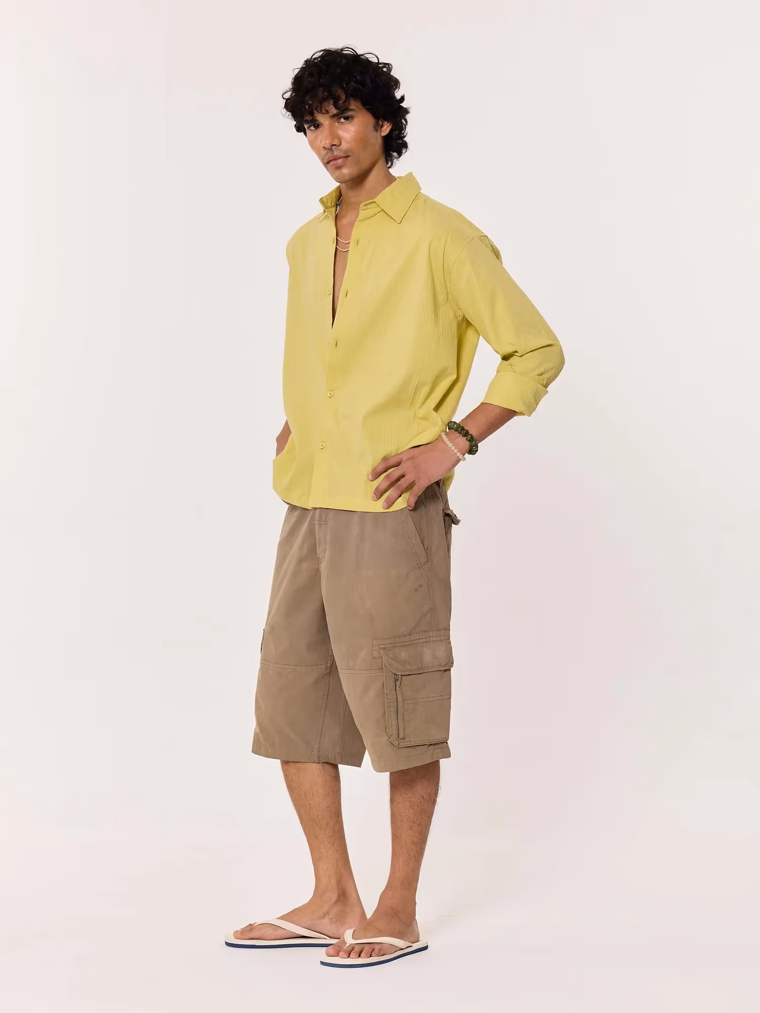 Lime Green Textured Cropped Shirt image 8