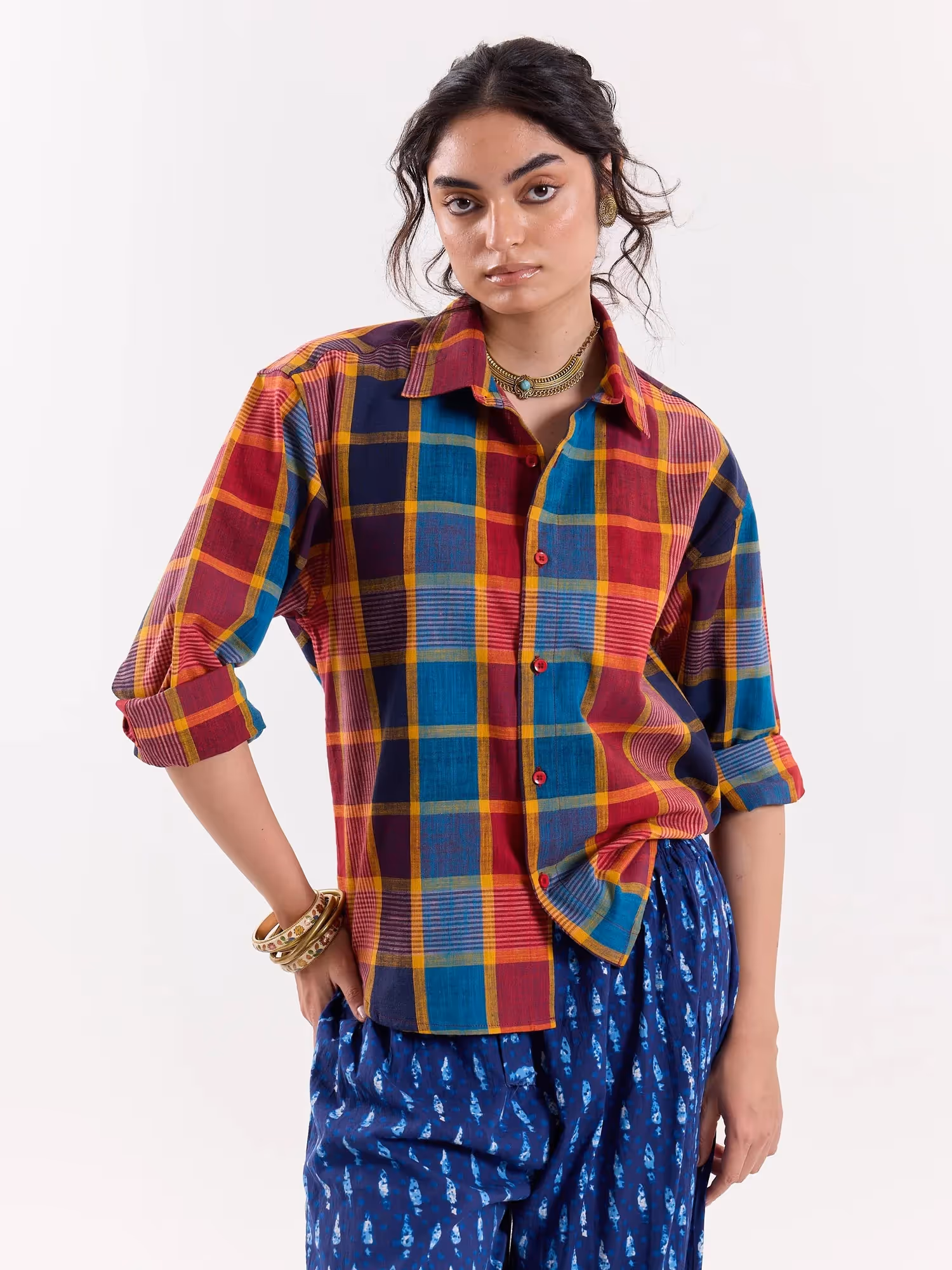 Madras Plaid Checkered Cropped Shirt  image 4