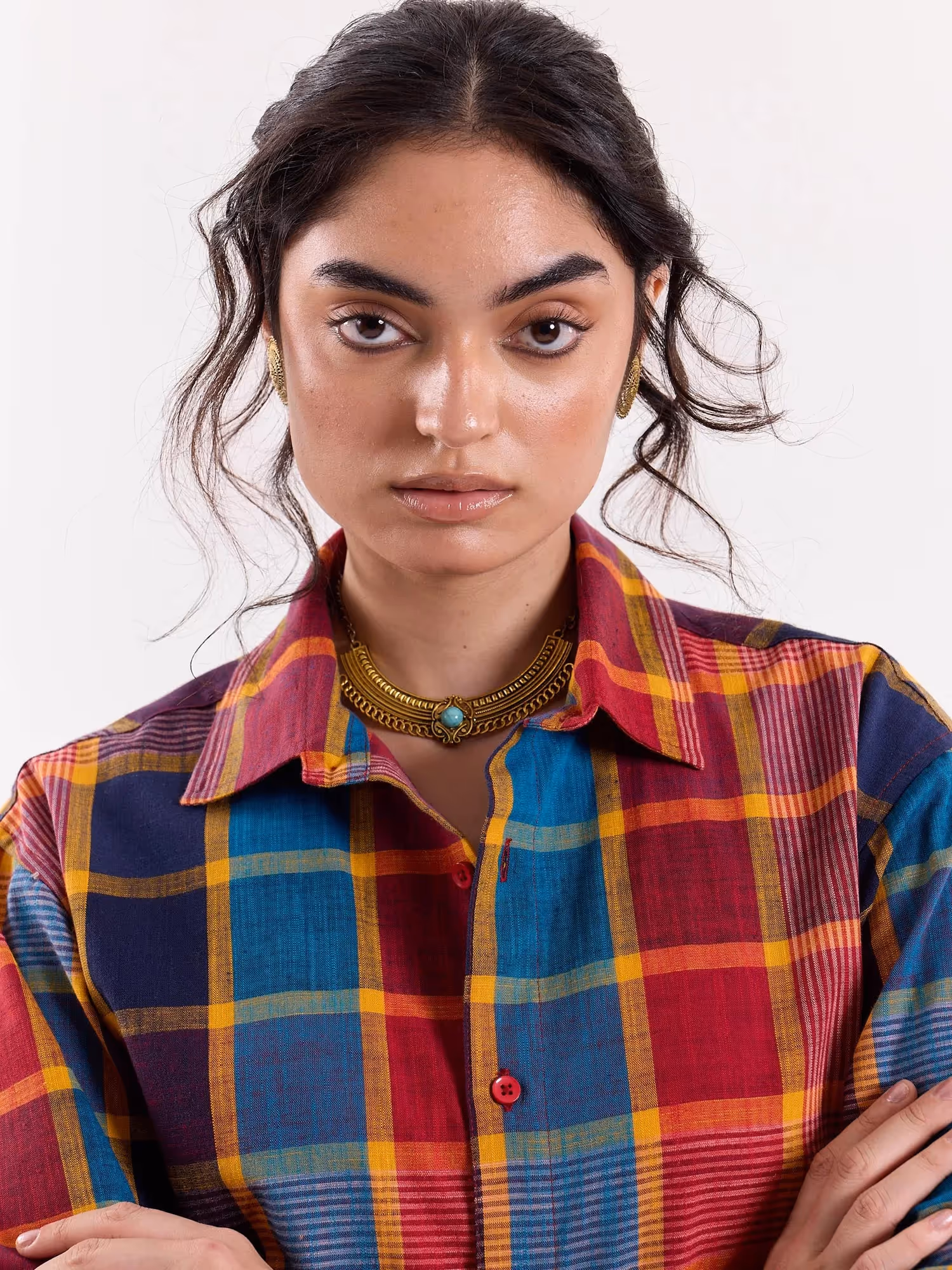 Madras Plaid Checkered Cropped Shirt  image 6
