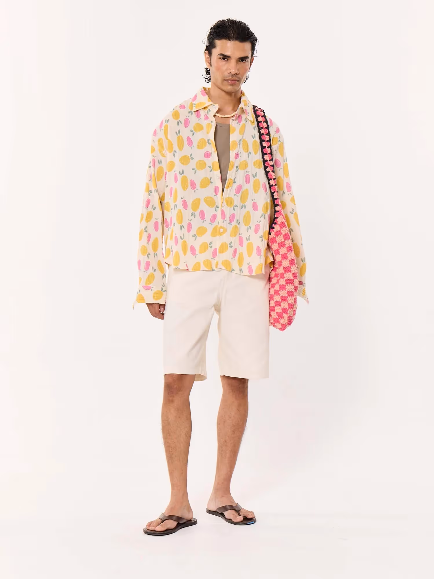 Mango Berry Crinkled Cropped Shirt image 1
