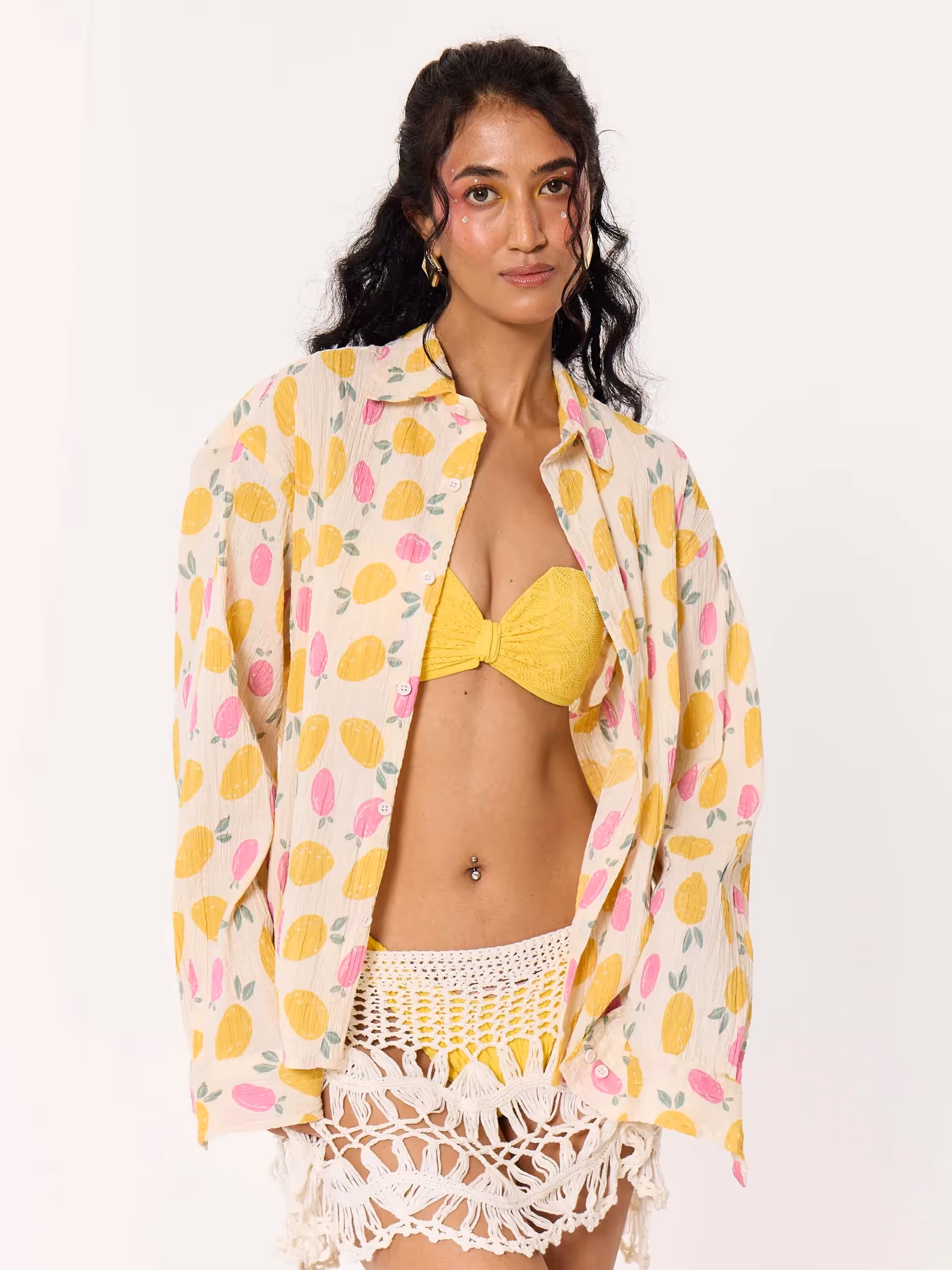 Mango Berry Crinkled Cropped Shirt image 4