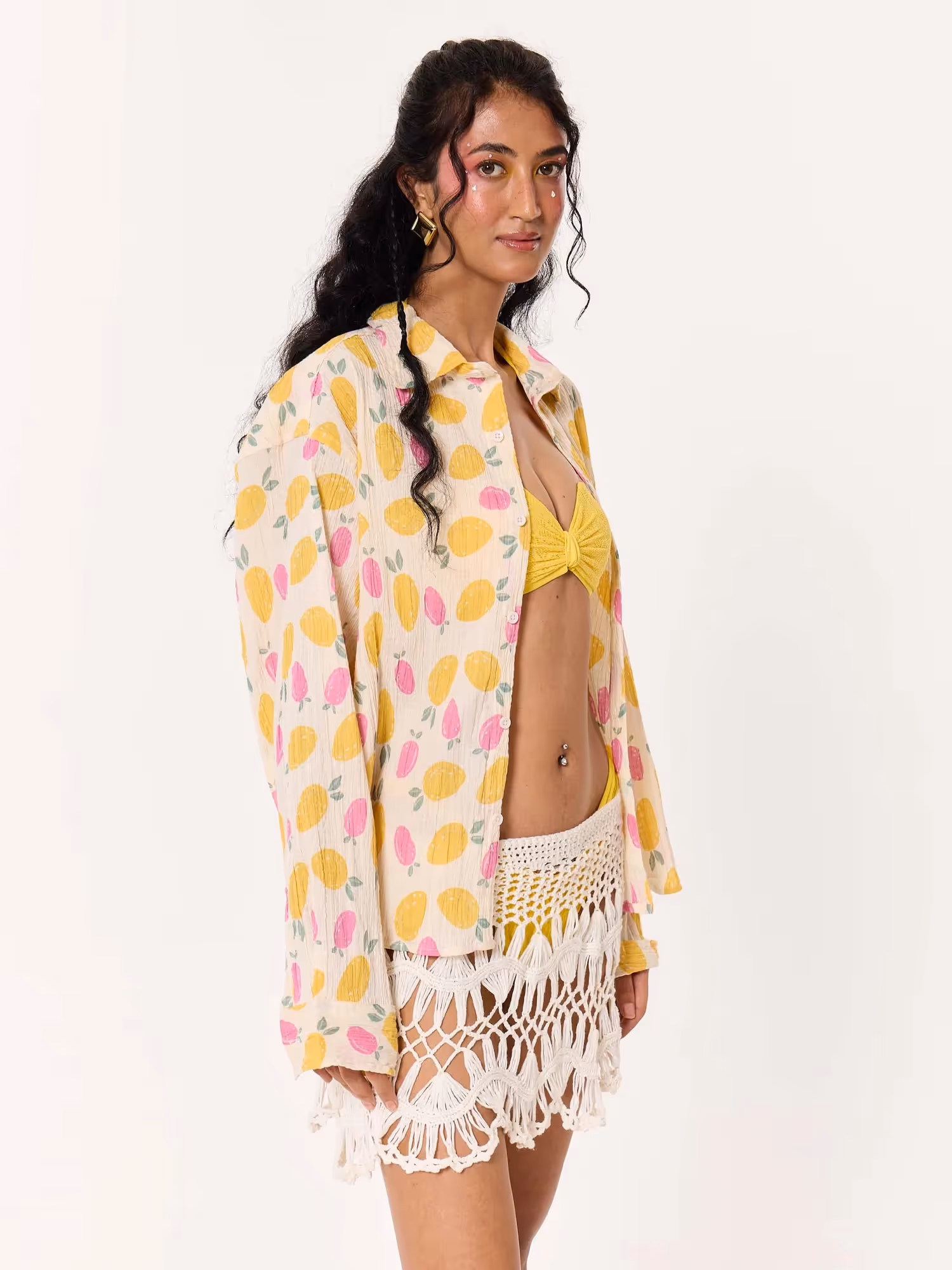 Mango Berry Crinkled Cropped Shirt image 6