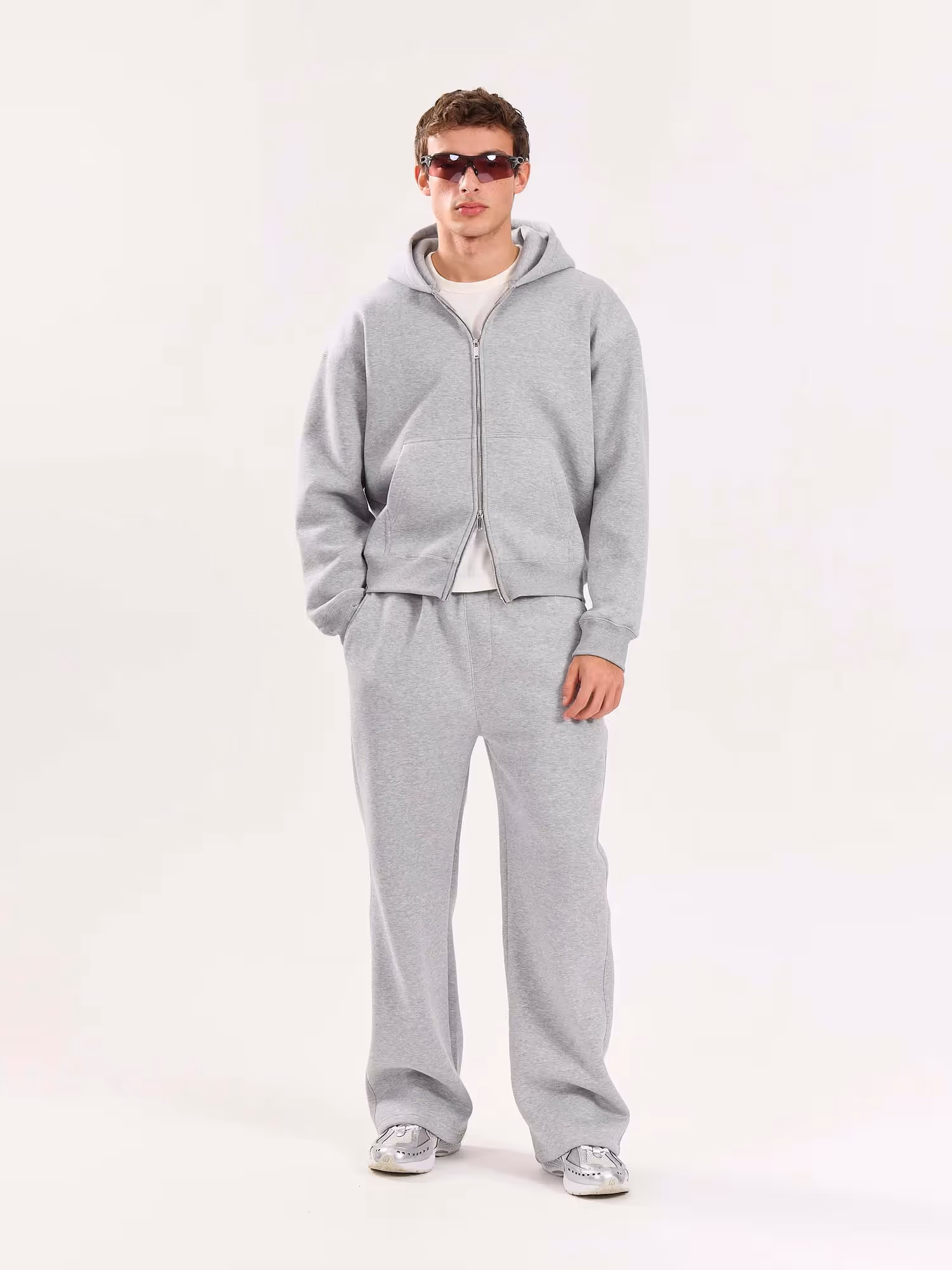 Marl Grey Cropped Zip-Up Hoodie image 1