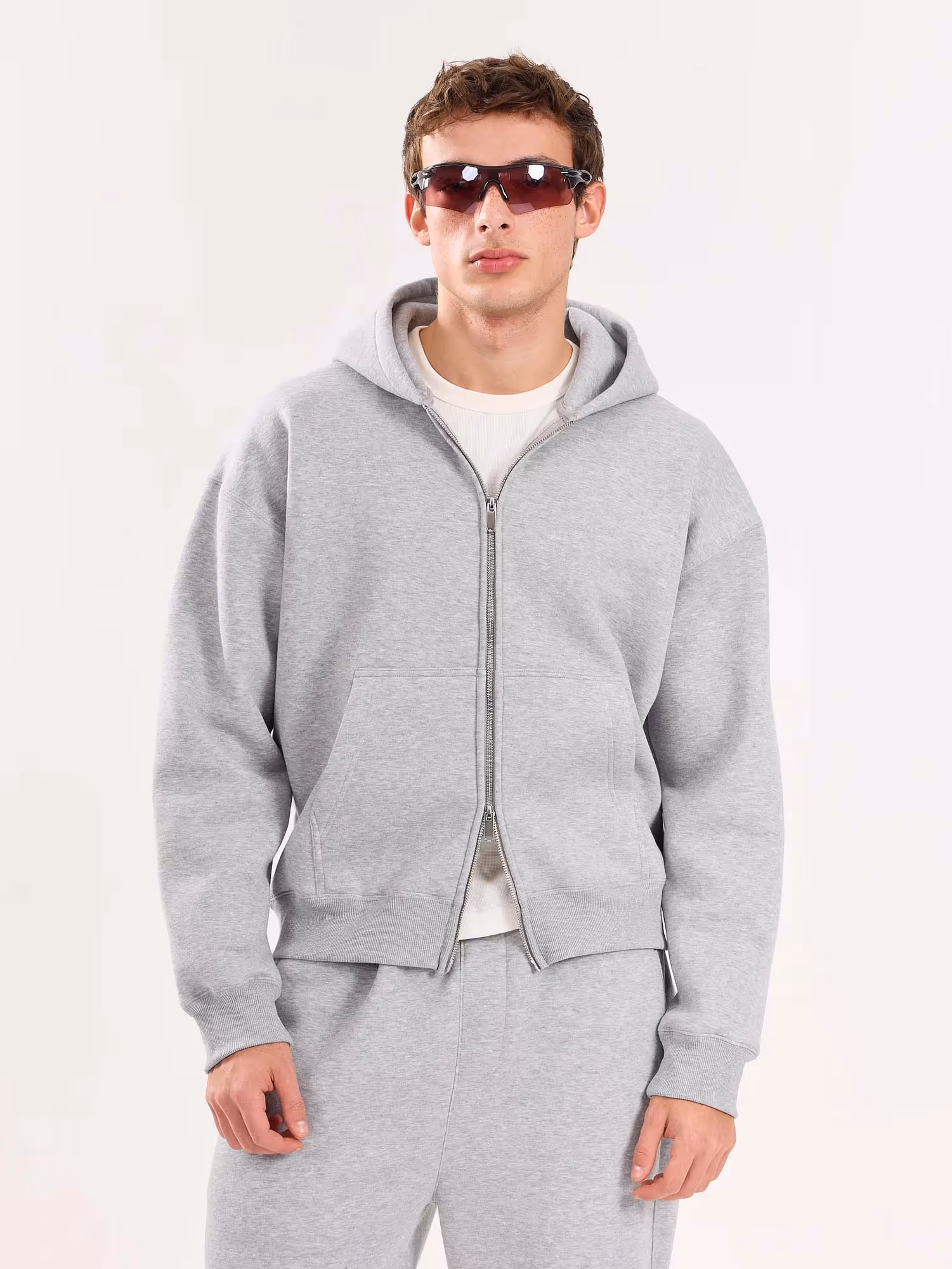 Marl Grey Cropped Zip-Up Hoodie  image 2