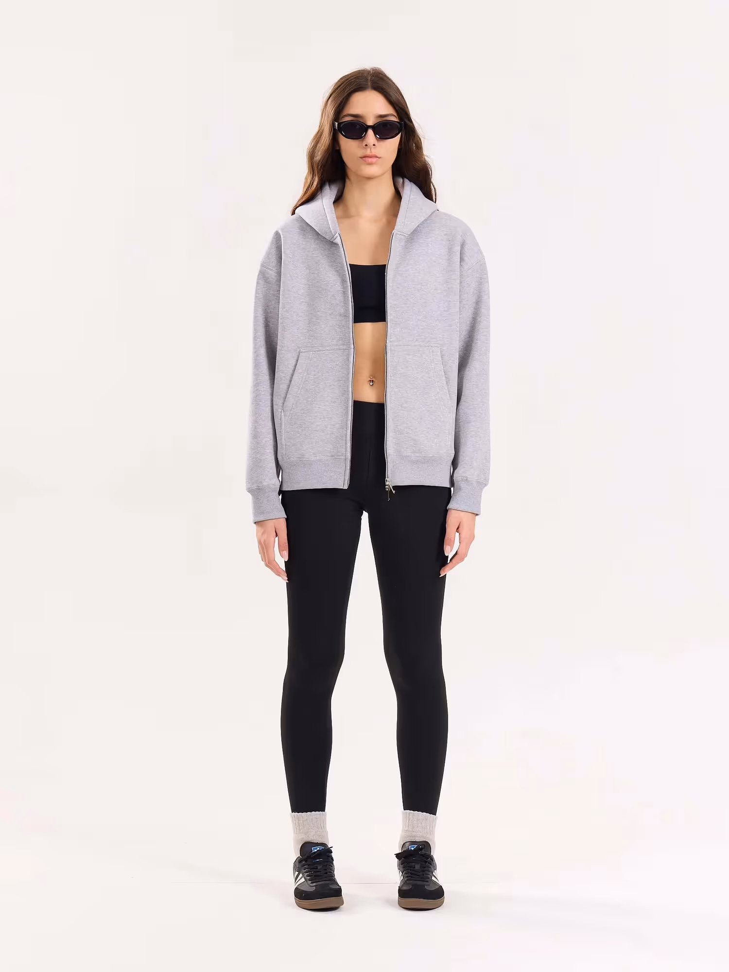 Marl Grey Cropped Zip-Up Hoodie  image 3