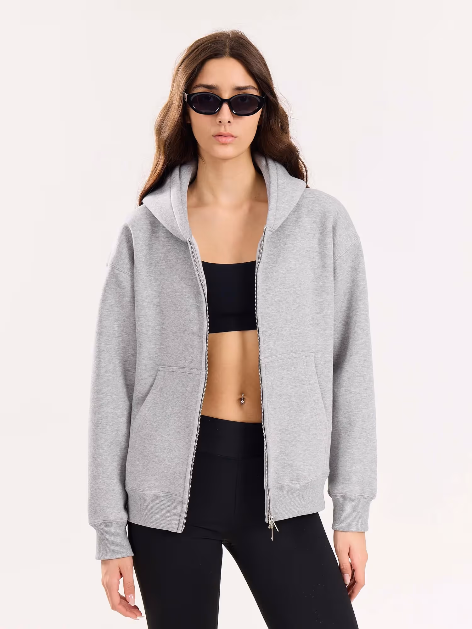Marl Grey Cropped Zip-Up Hoodie  image 4